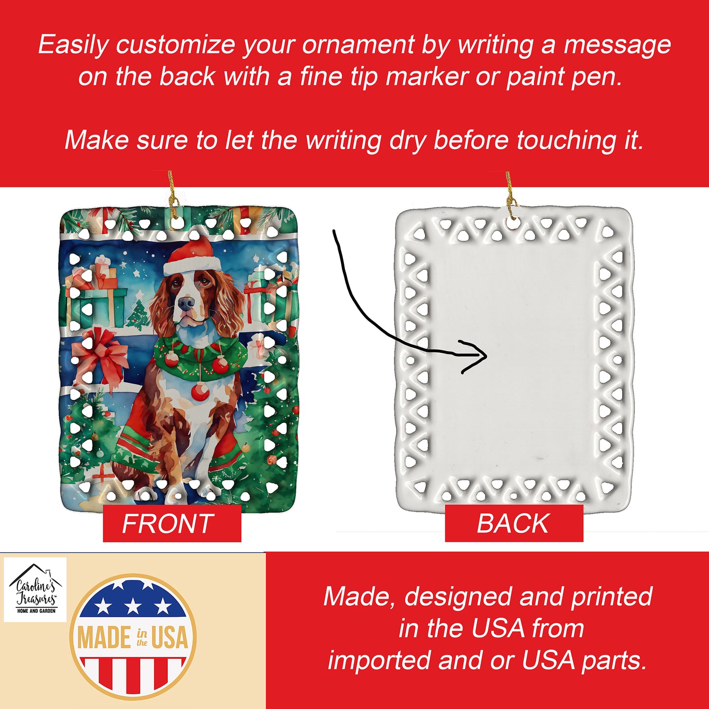 Welsh Springer Spaniel Christmas Porcelain Ornament