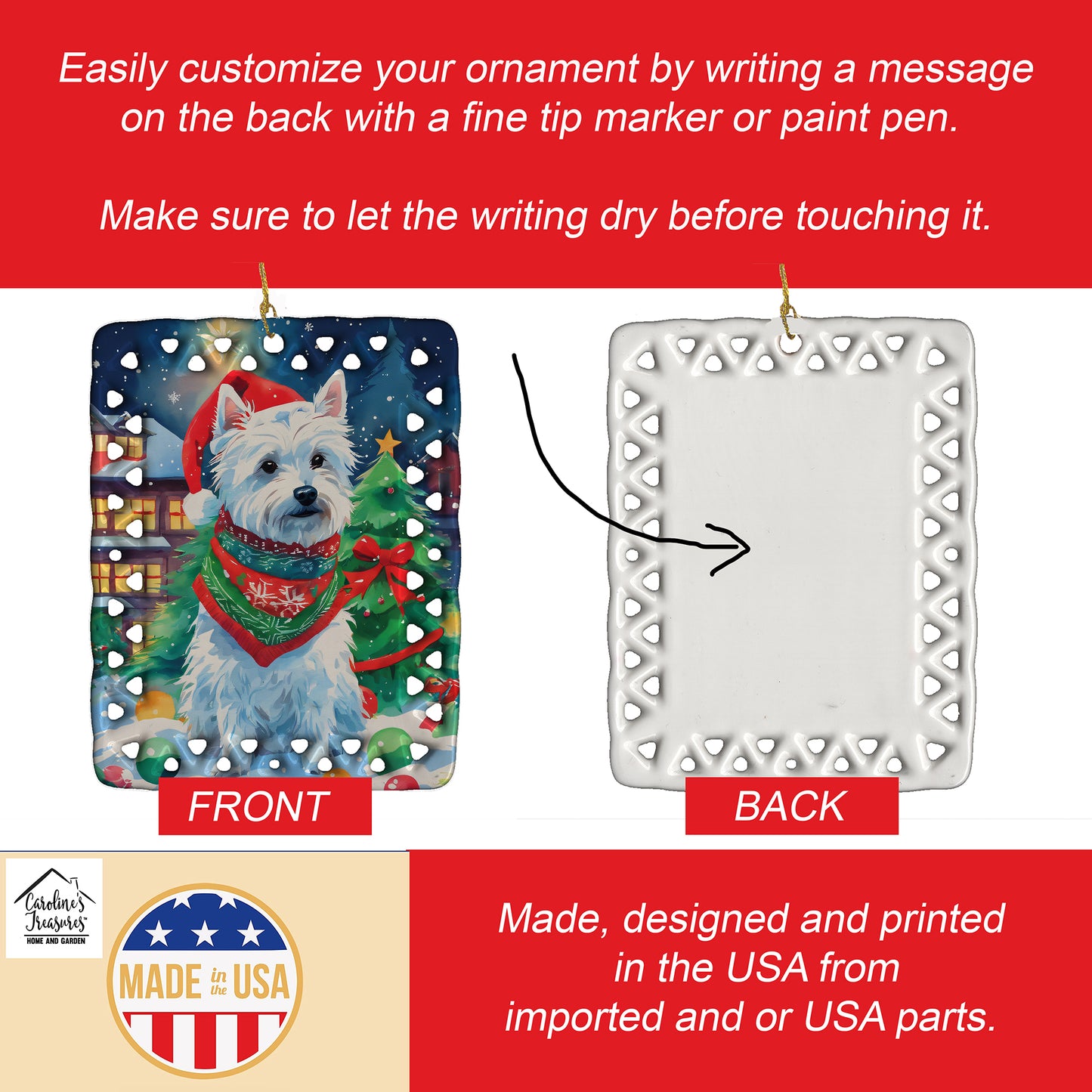 Westie Christmas Porcelain Ornament