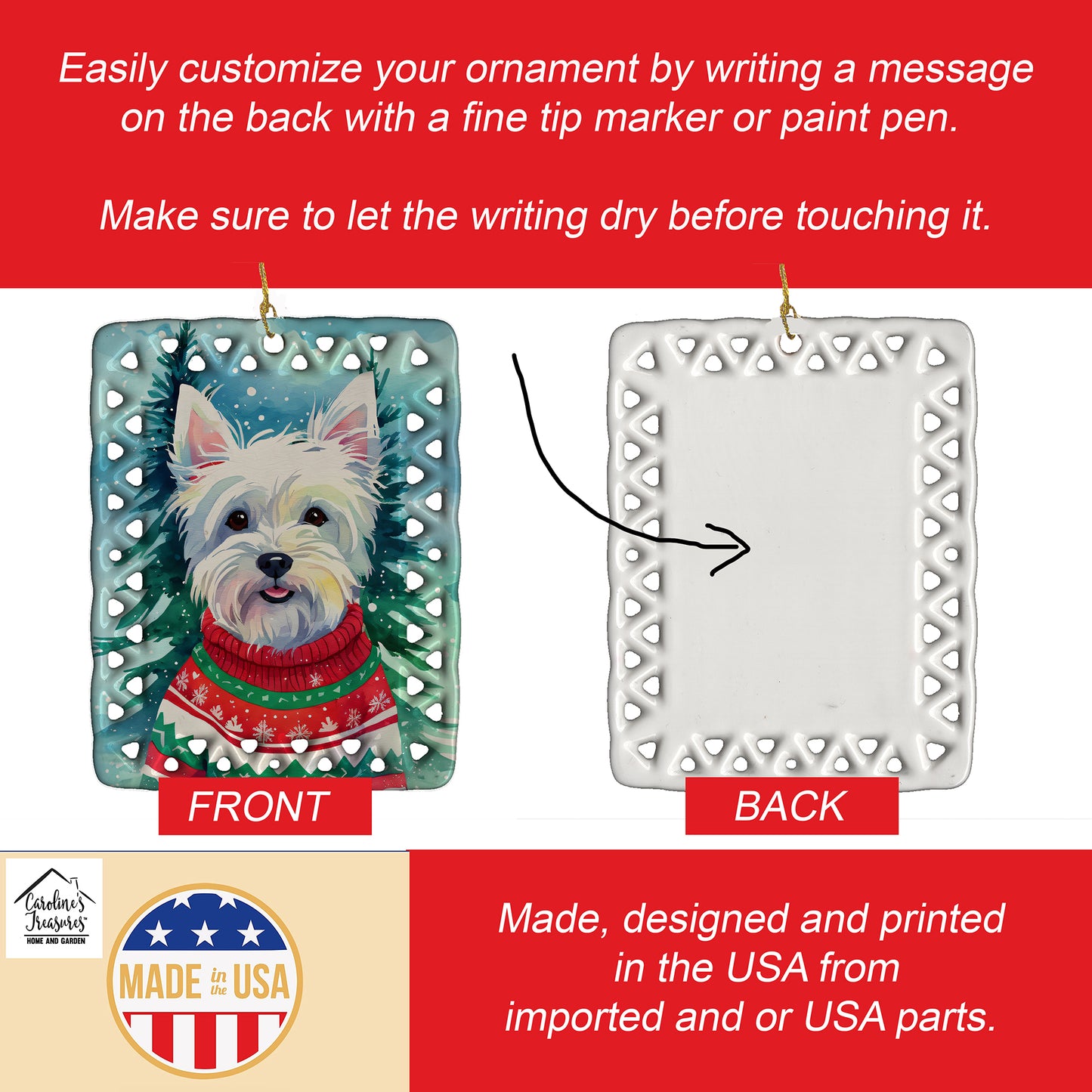 Westie Christmas Porcelain Ornament