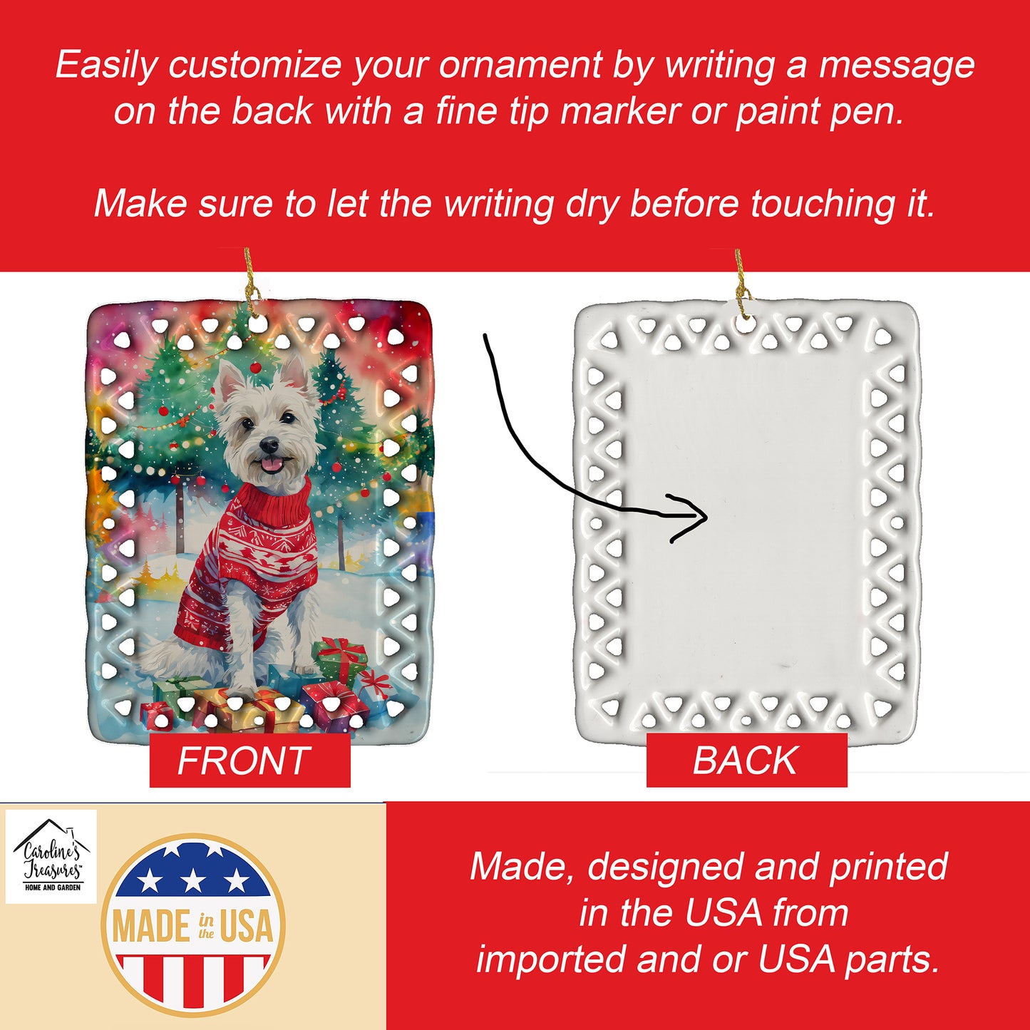 Westie Christmas Porcelain Ornament