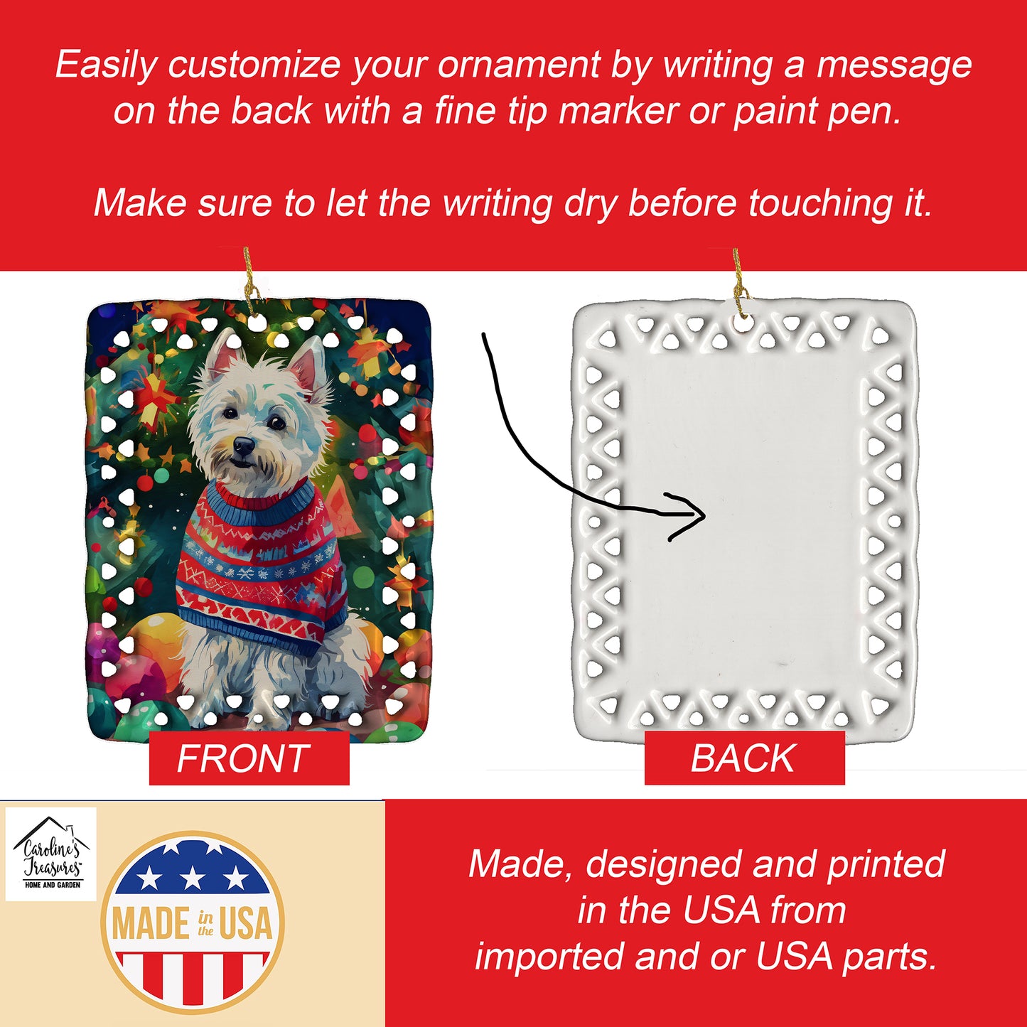 Westie Christmas Porcelain Ornament