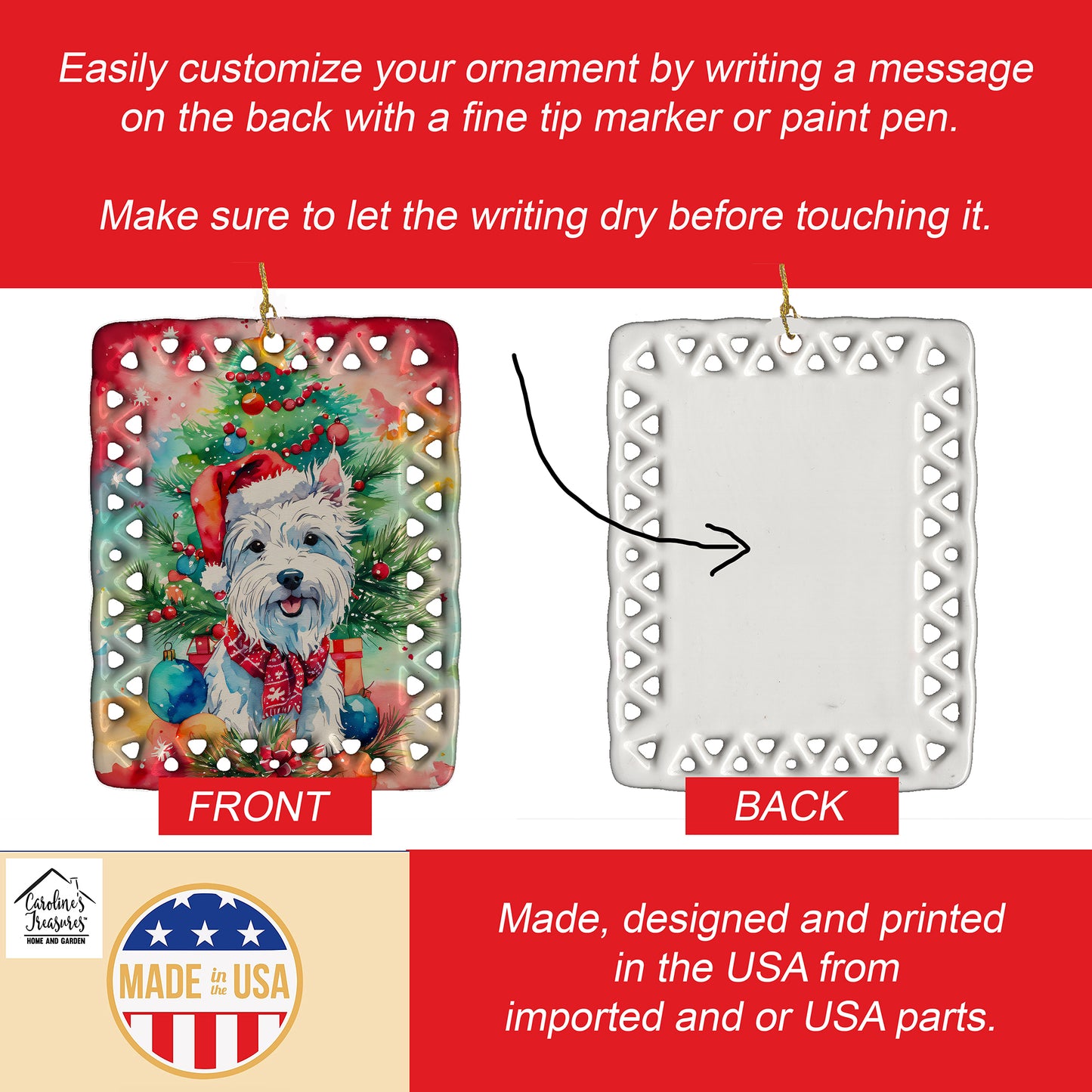 Westie Christmas Porcelain Ornament