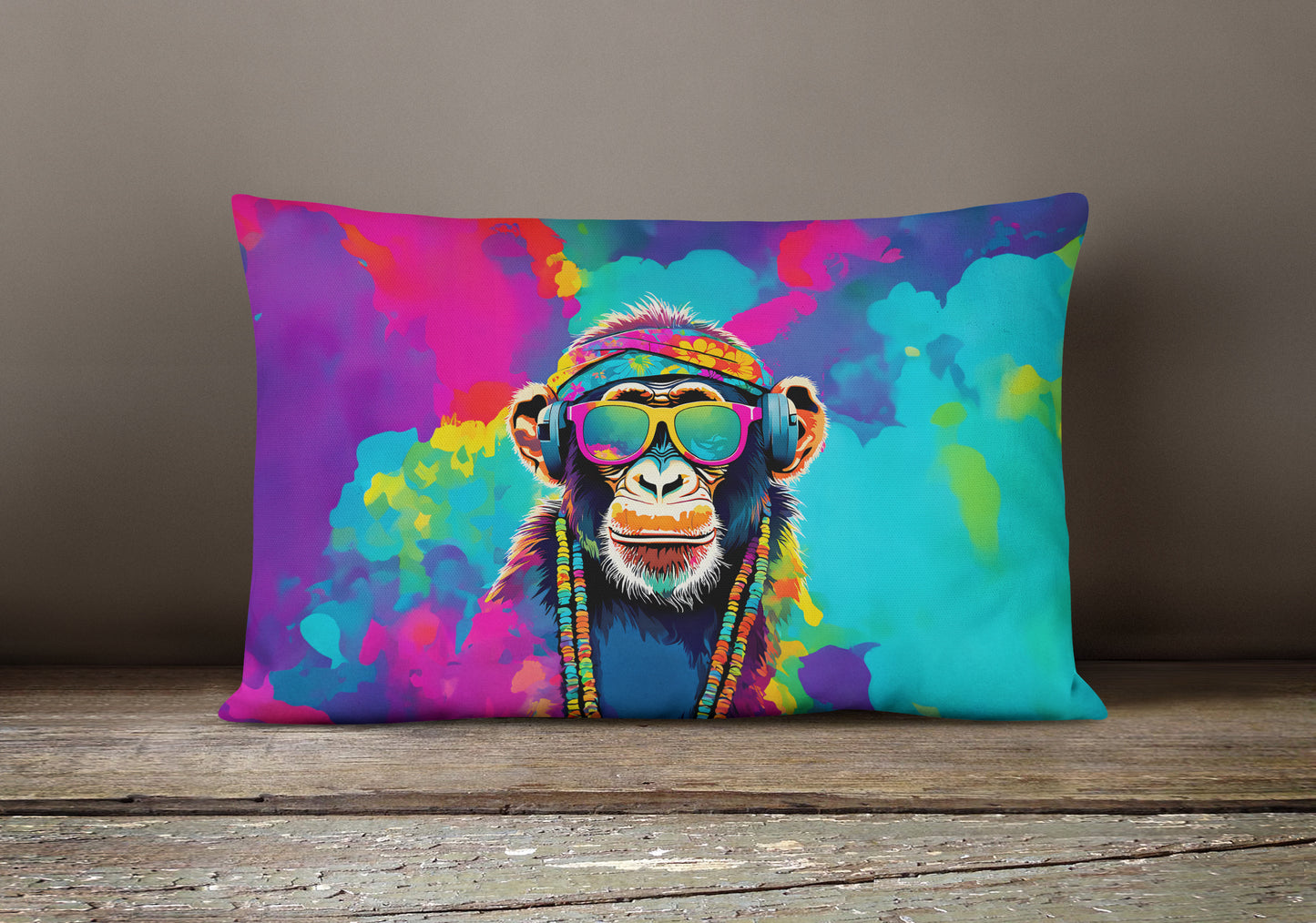 Hippie Animal Chimpanzee Throw Pillow