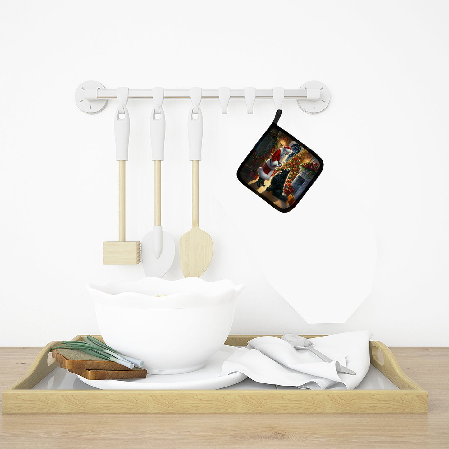 Belgian Sheepdog and Santa Claus Pair of Pot Holders