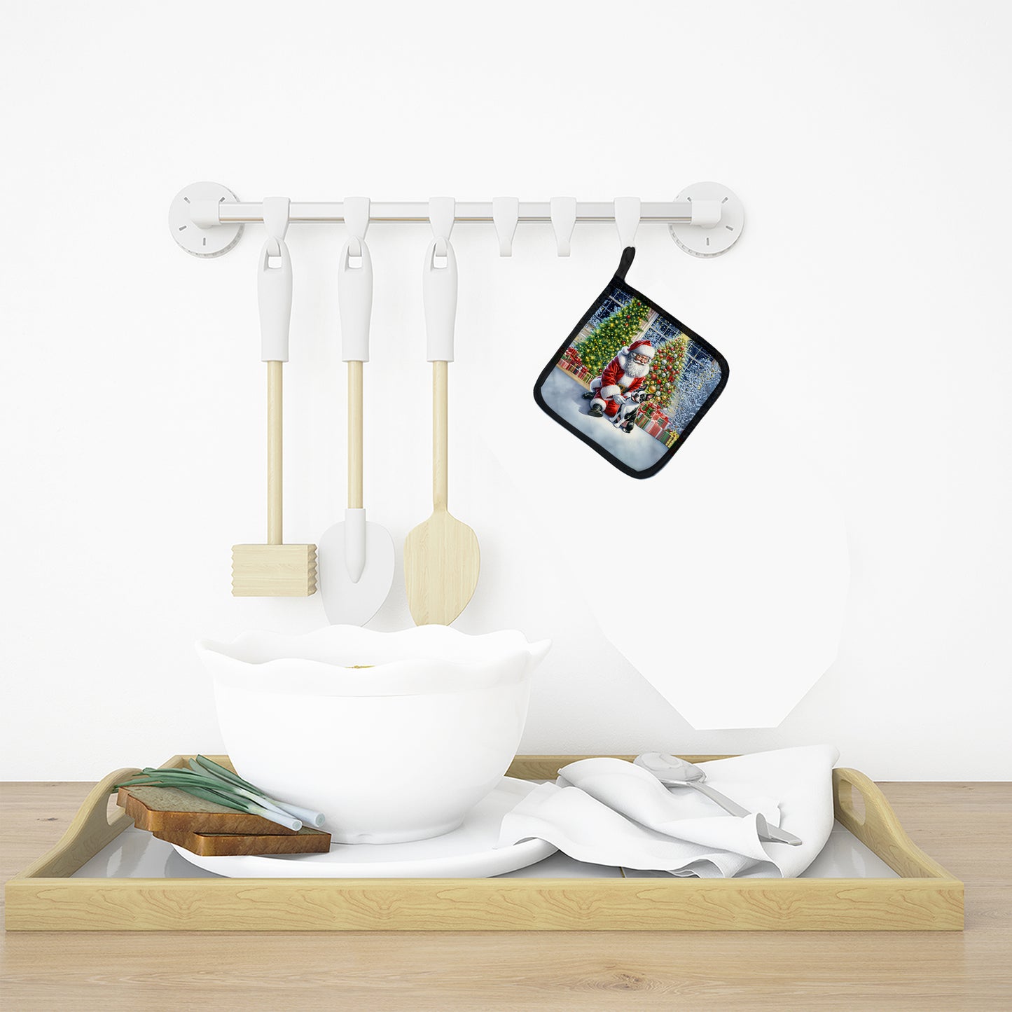 Boston Terrier and Santa Claus Pair of Pot Holders