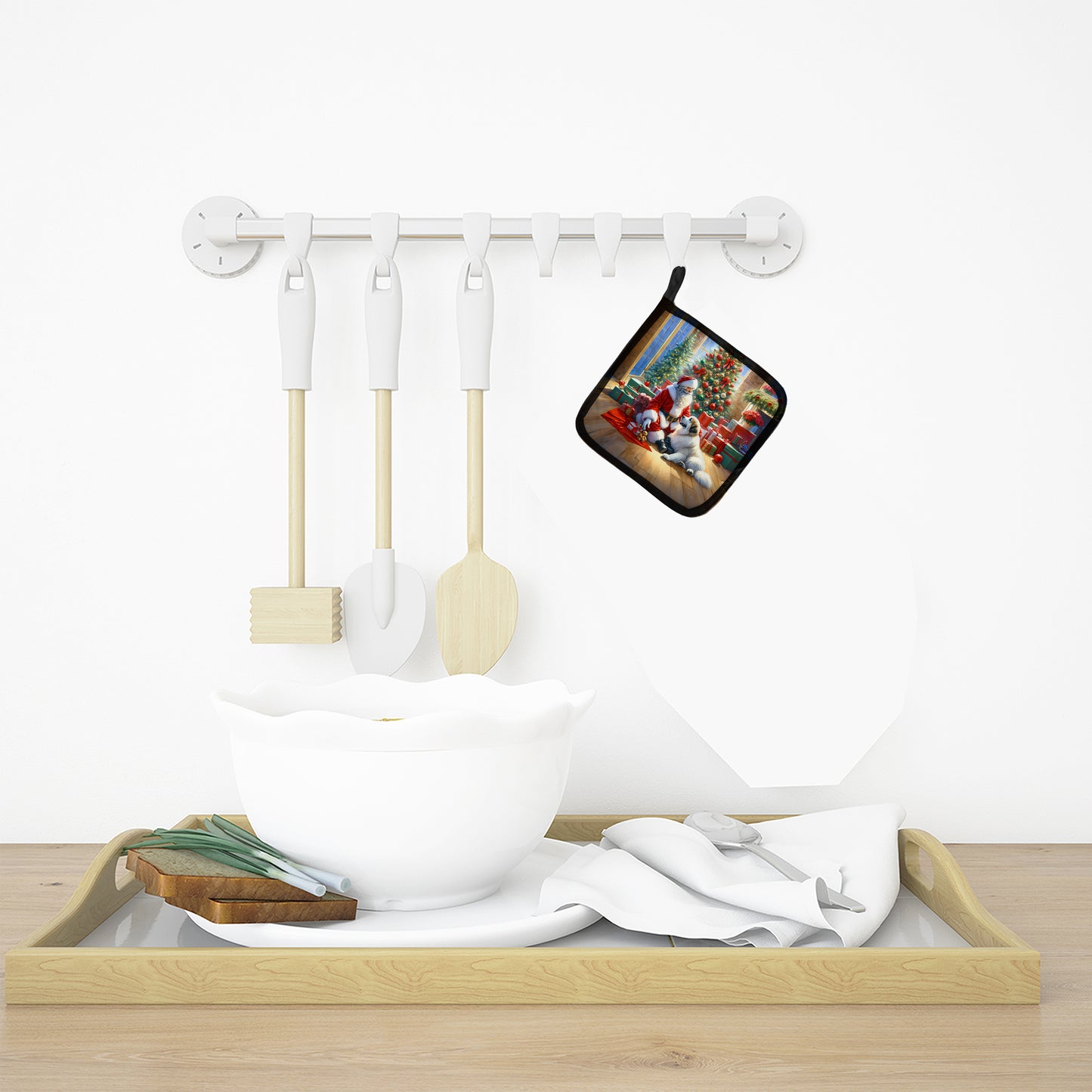 Great Pyrenees and Santa Claus Pair of Pot Holders