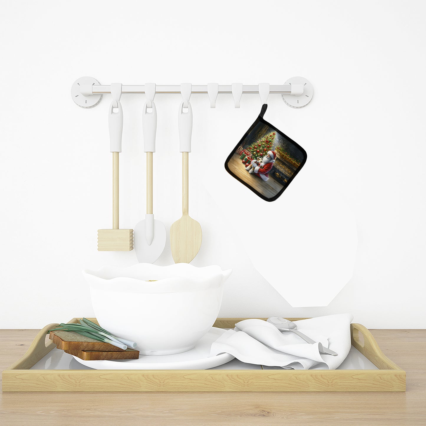 Fox Terrier and Santa Claus Pair of Pot Holders