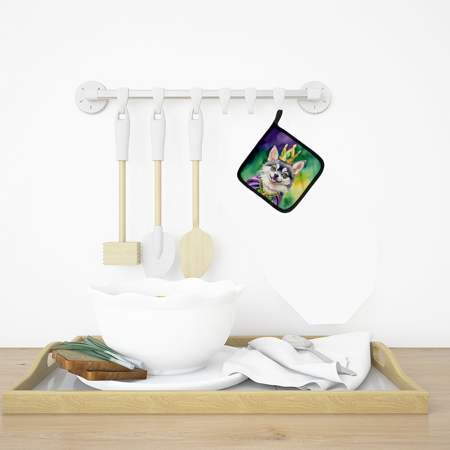 Alaskan Klee Kai King of Mardi Gras Pair of Pot Holders