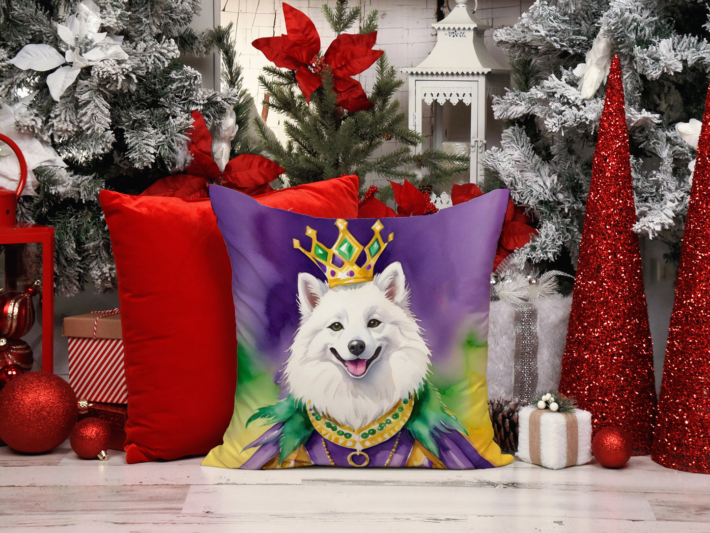 American Eskimo King of Mardi Gras Throw Pillow
