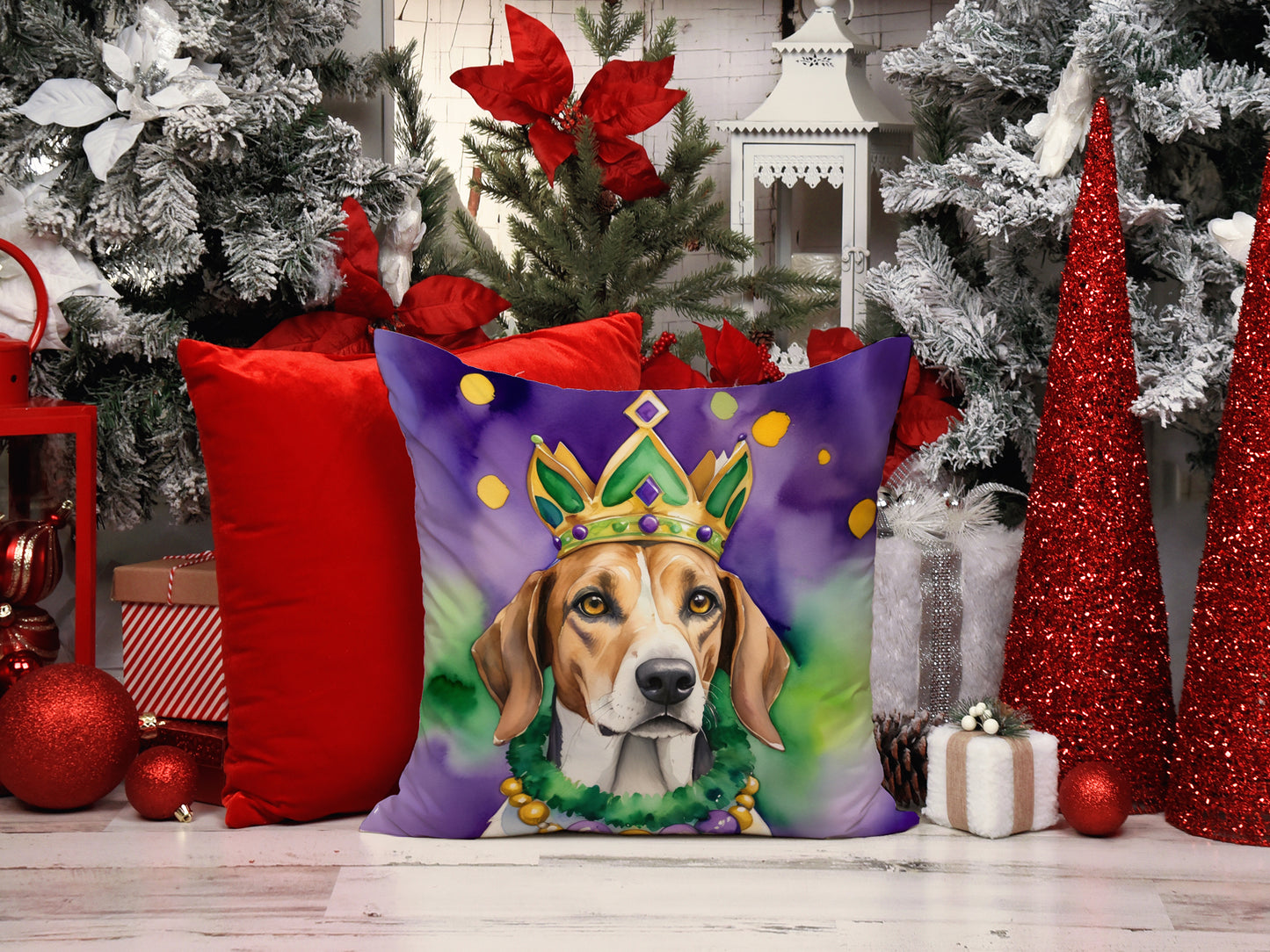American Foxhound King of Mardi Gras Throw Pillow