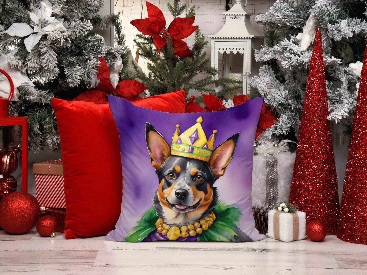 Australian Cattle Dog King of Mardi Gras Throw Pillow