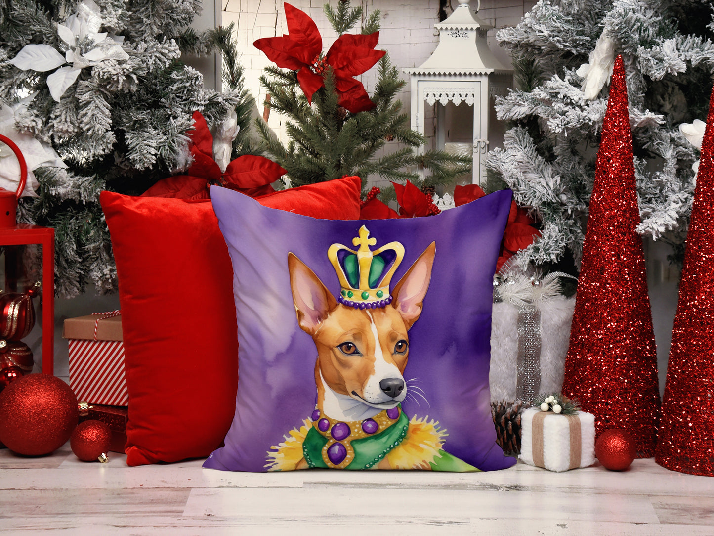 Basenji King of Mardi Gras Throw Pillow
