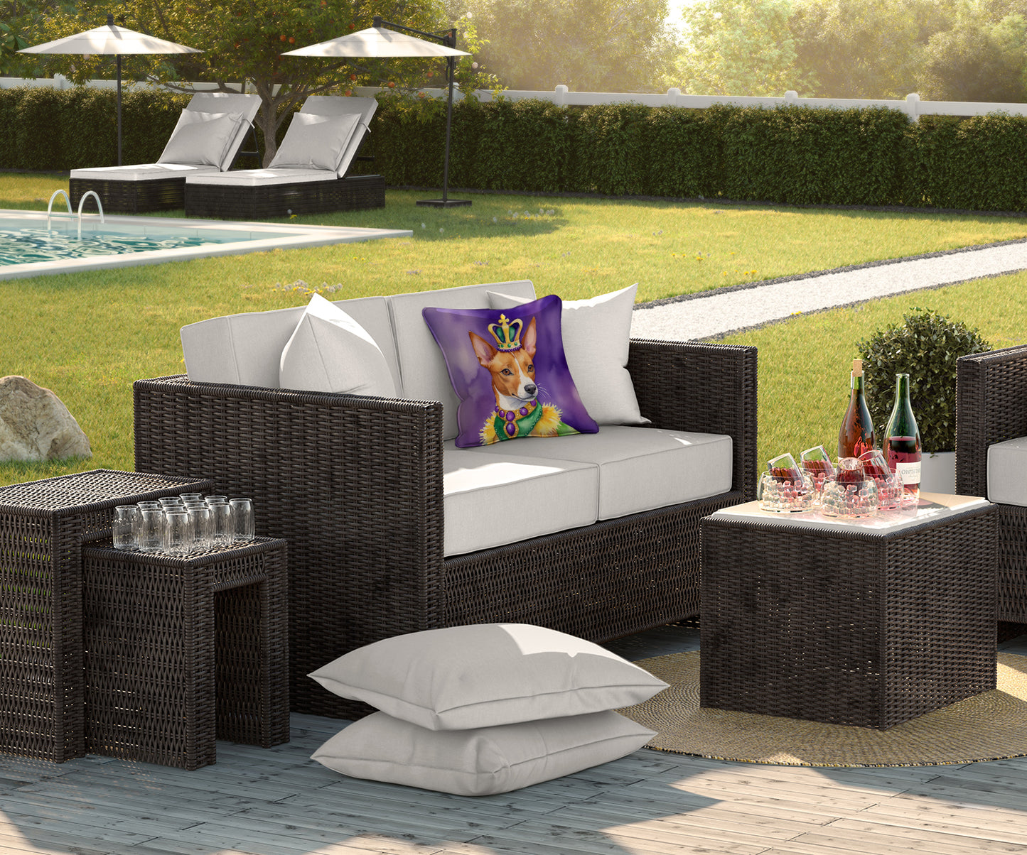 Basenji King of Mardi Gras Throw Pillow