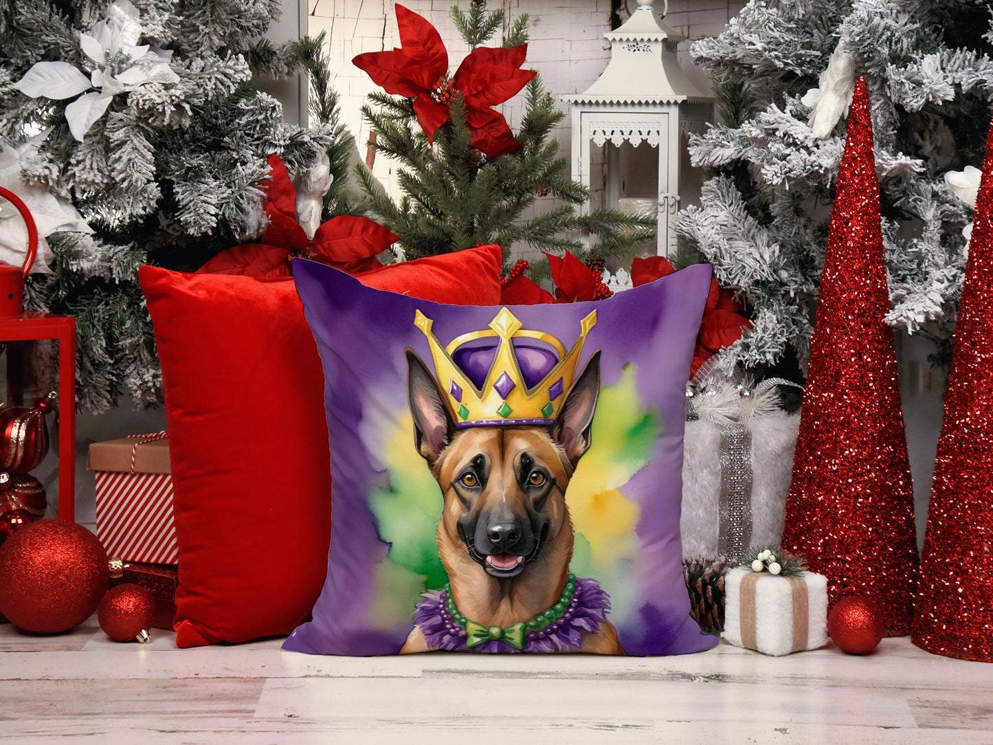 Belgian Malinois King of Mardi Gras Throw Pillow