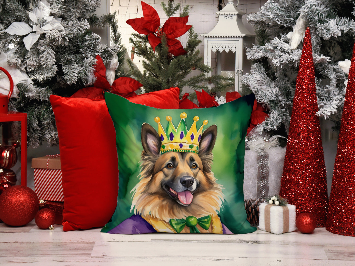 Belgian Tervuren King of Mardi Gras Throw Pillow