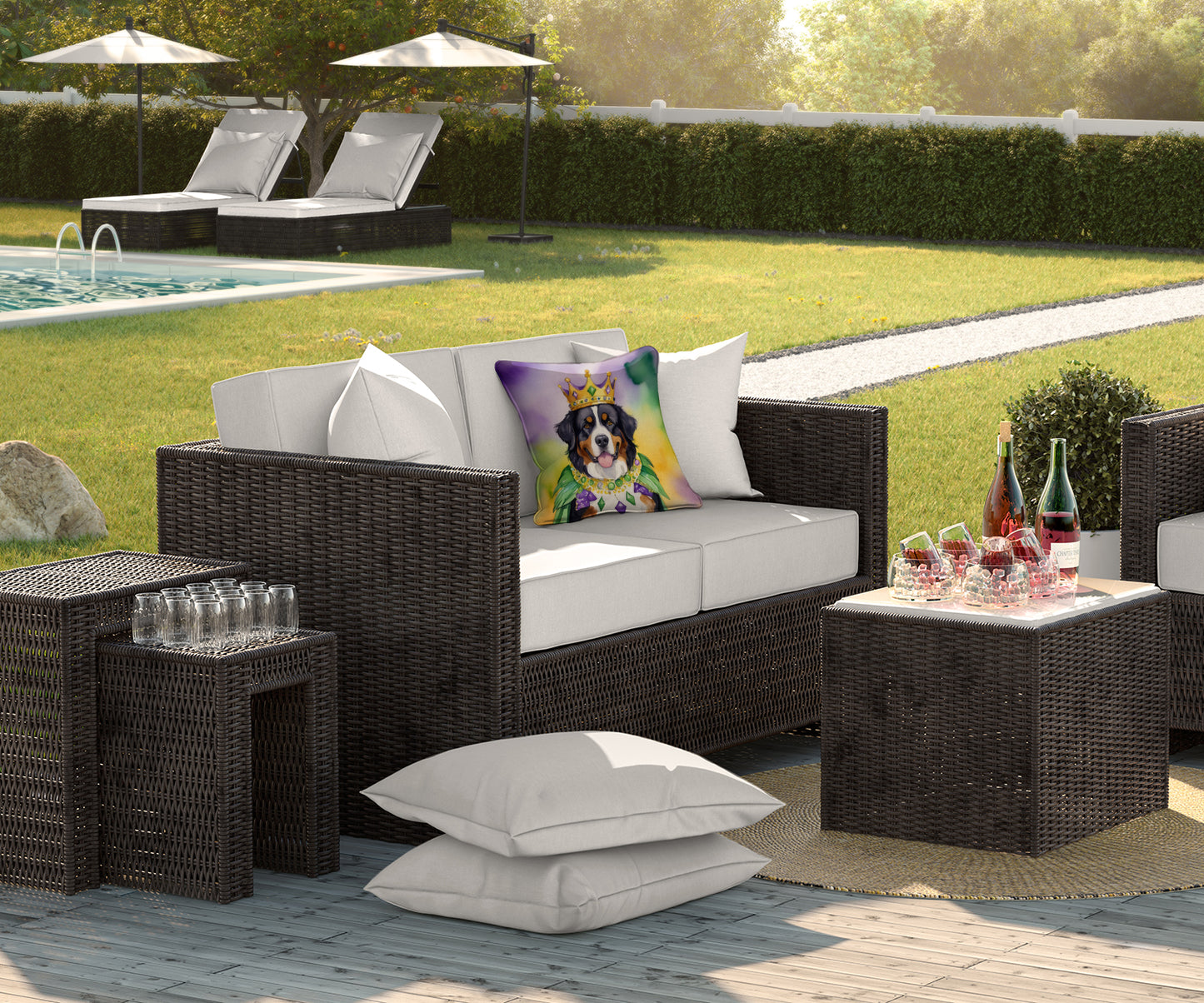 Bernese Mountain Dog King of Mardi Gras Throw Pillow