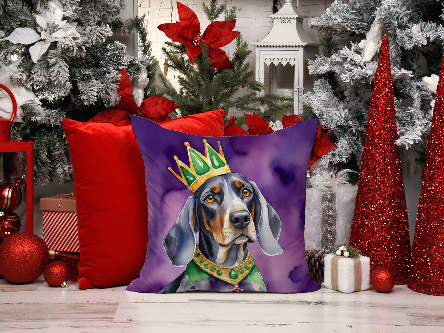 Bluetick Coonhound King of Mardi Gras Throw Pillow