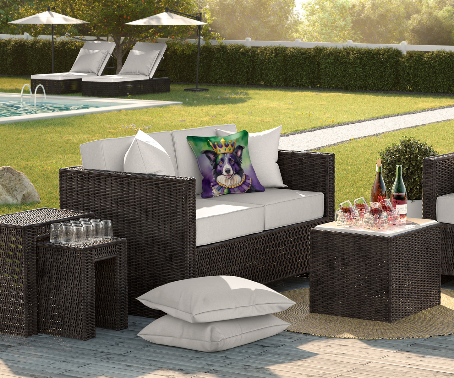 Border Collie King of Mardi Gras Throw Pillow