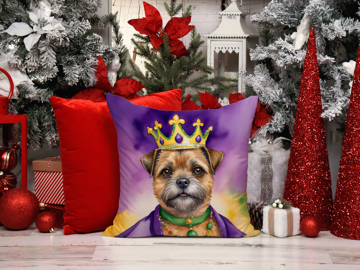 Border Terrier King of Mardi Gras Throw Pillow