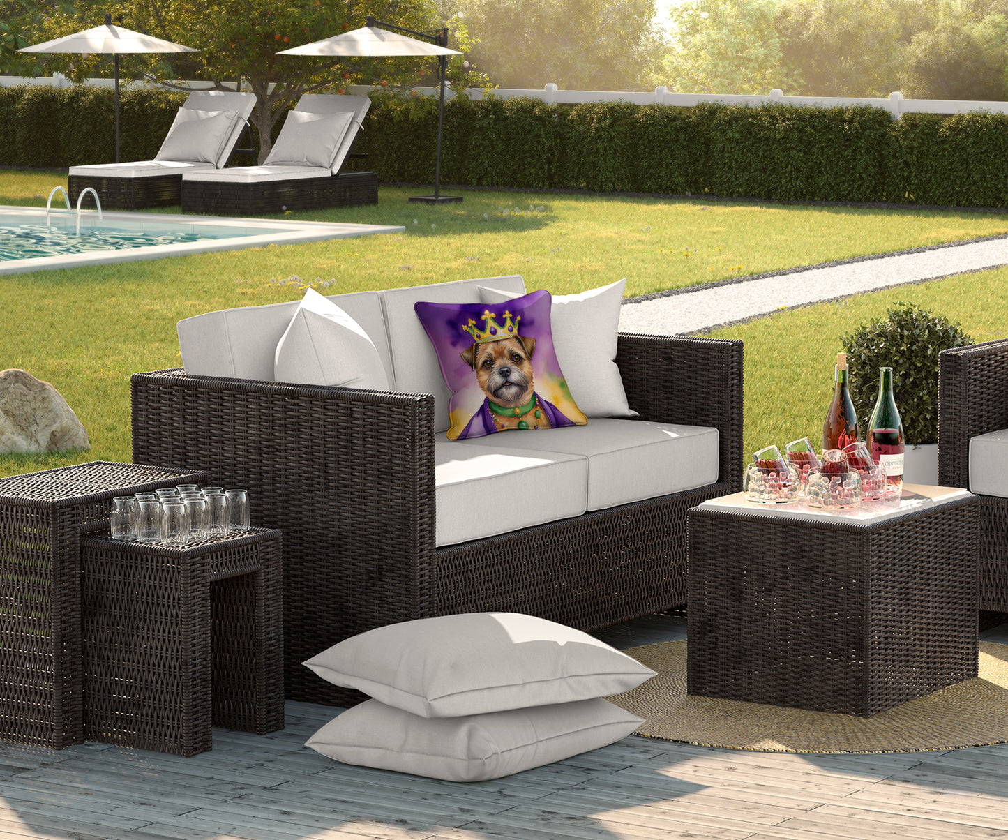 Border Terrier King of Mardi Gras Throw Pillow