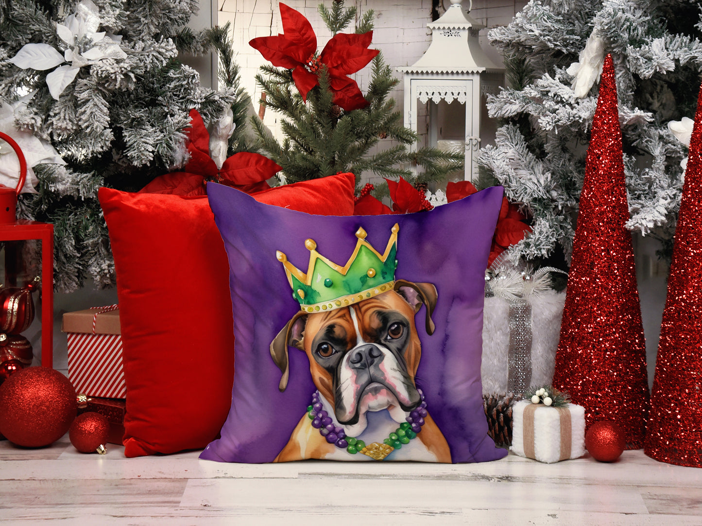 Boxer King of Mardi Gras Throw Pillow