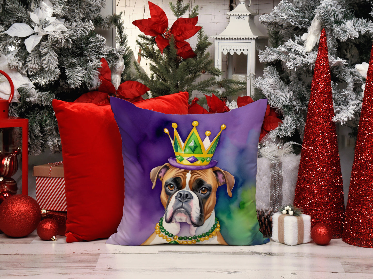 Boxer King of Mardi Gras Throw Pillow