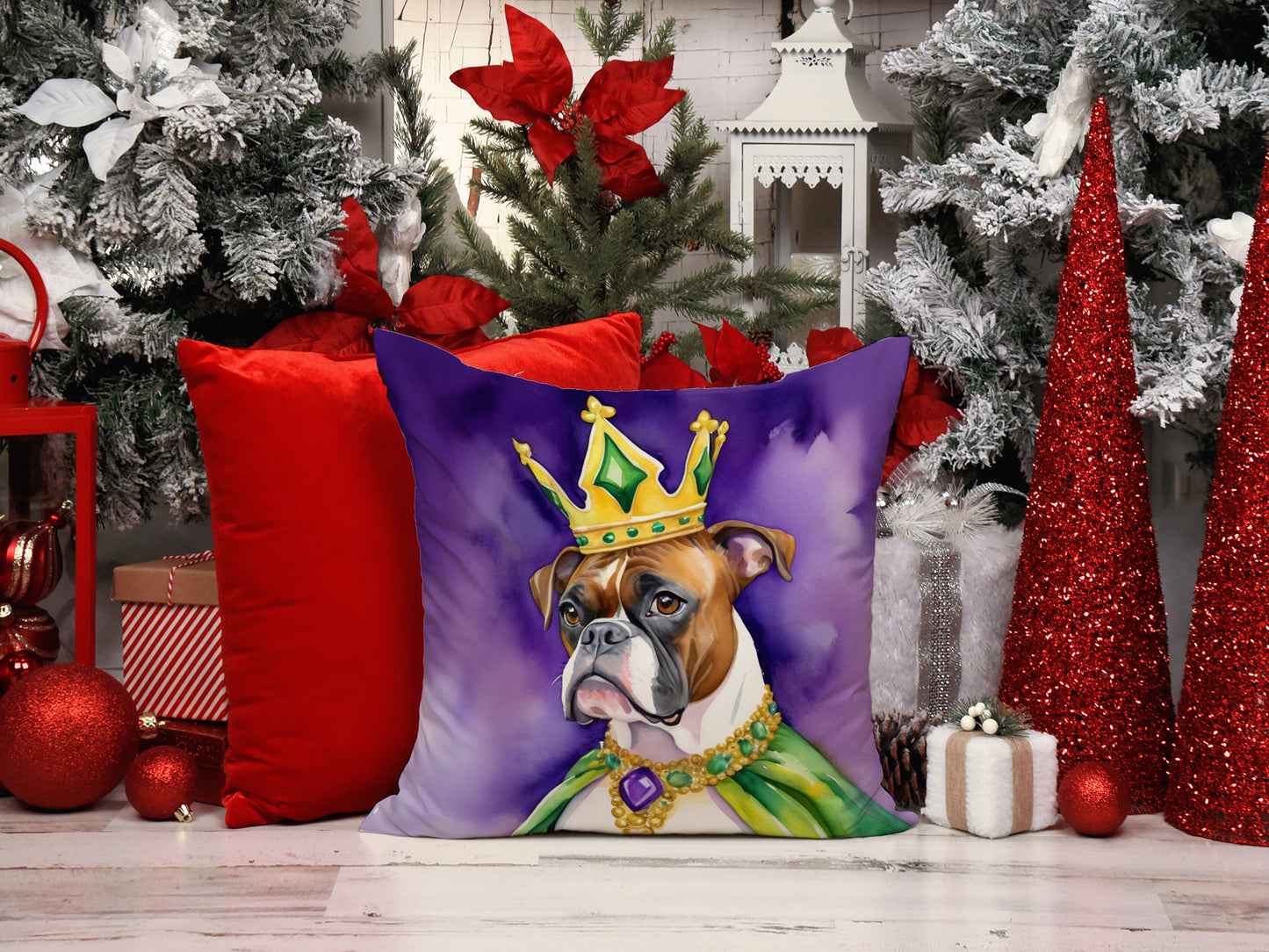 Boxer King of Mardi Gras Throw Pillow