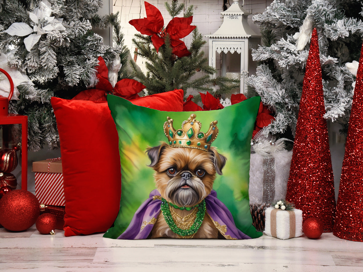 Brussels Griffon King of Mardi Gras Throw Pillow