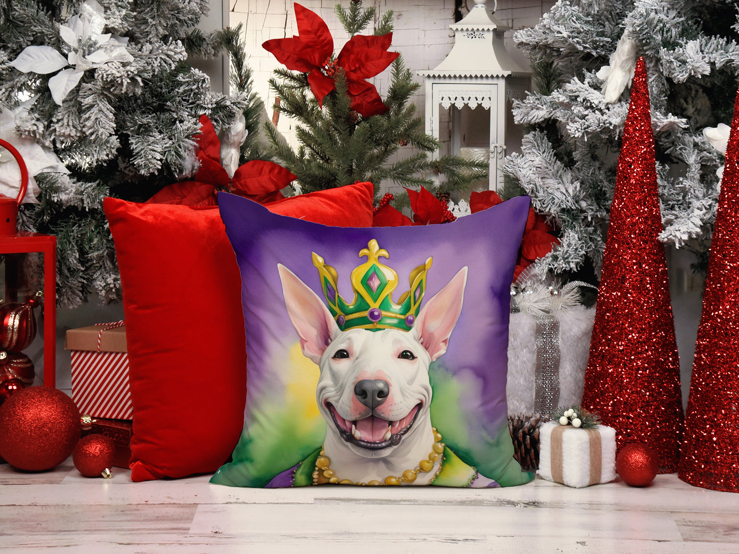 Bull Terrier King of Mardi Gras Throw Pillow