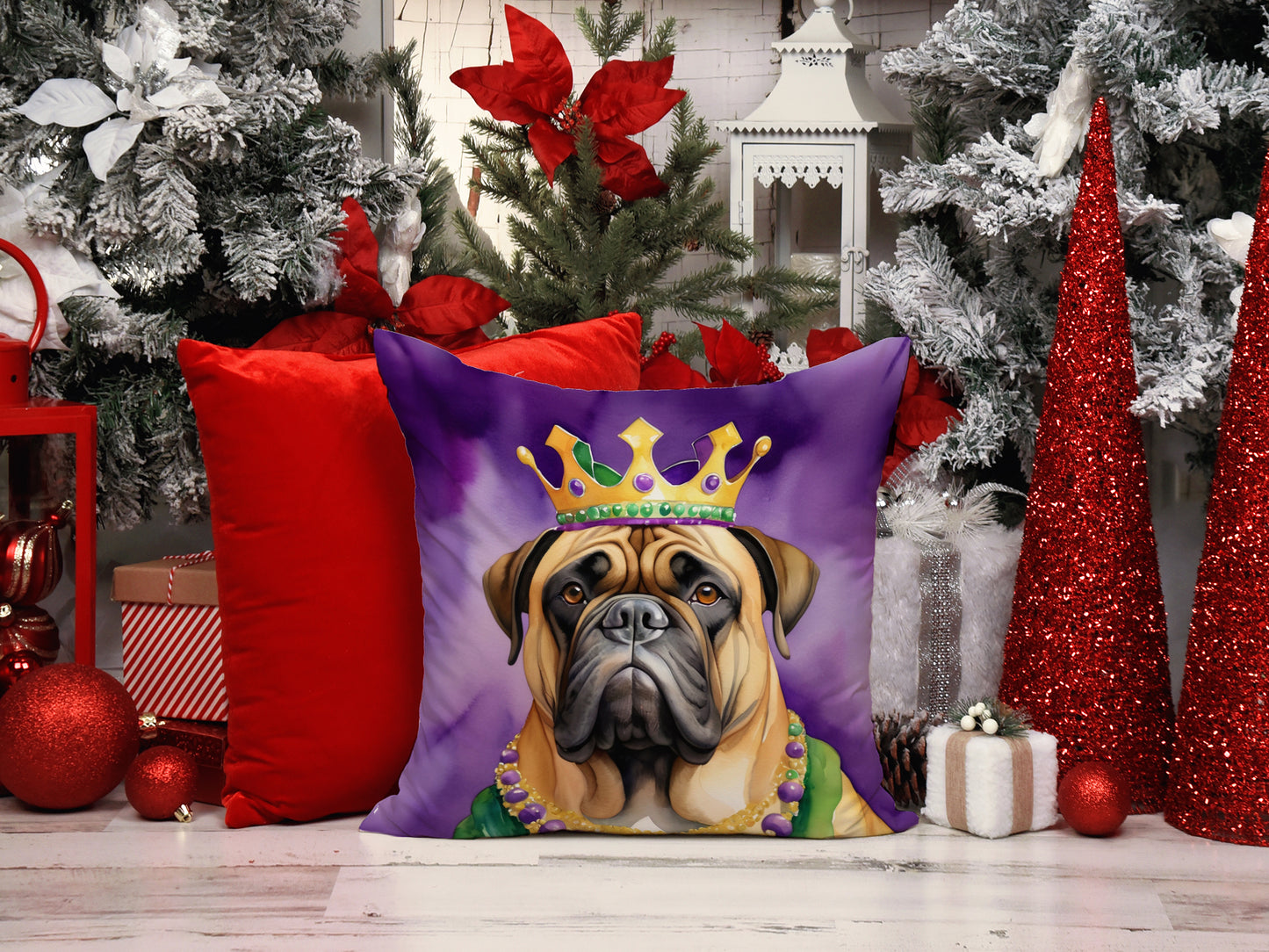 Bullmastiff King of Mardi Gras Throw Pillow