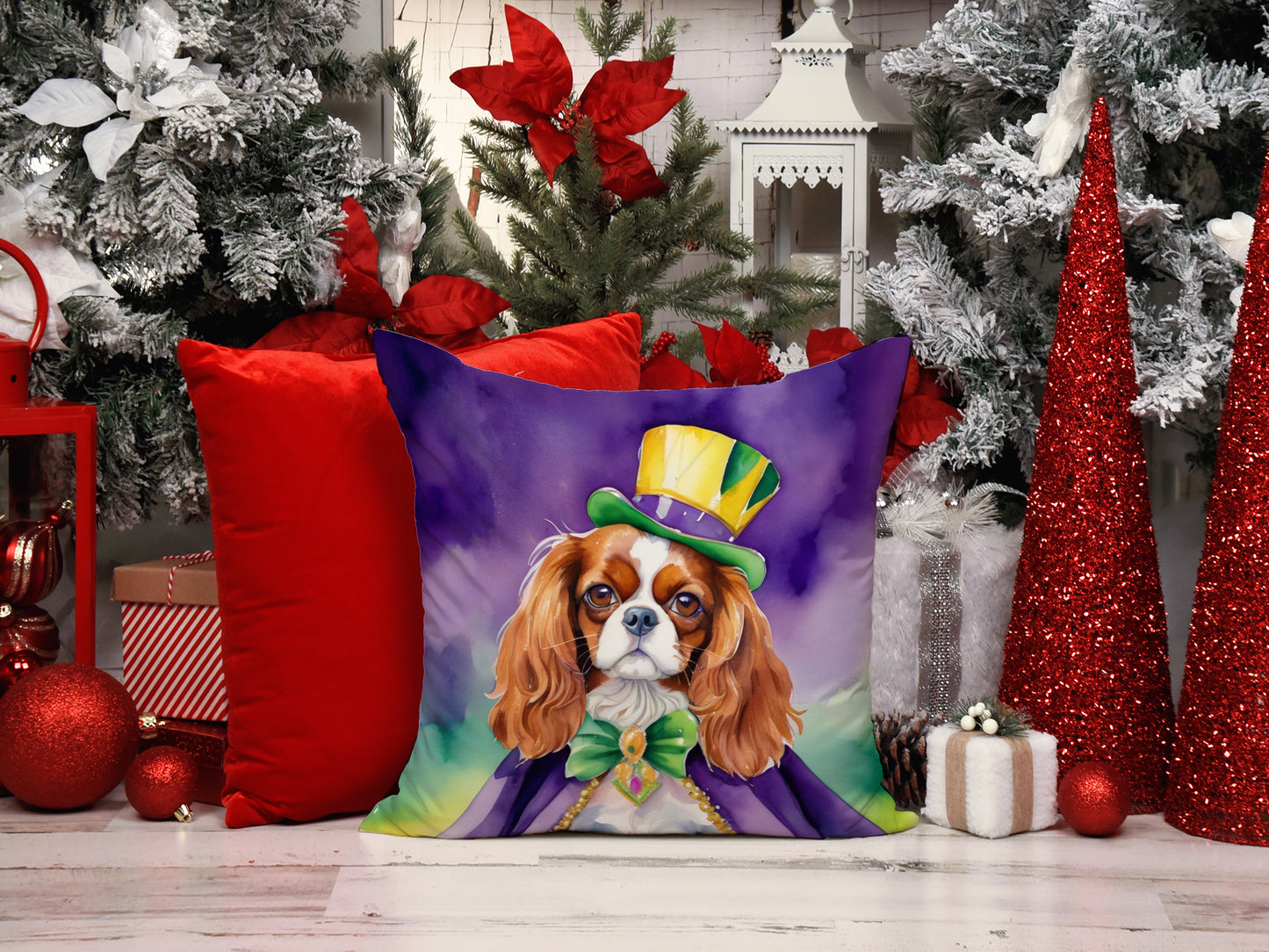 Cavalier Spaniel King of Mardi Gras Throw Pillow