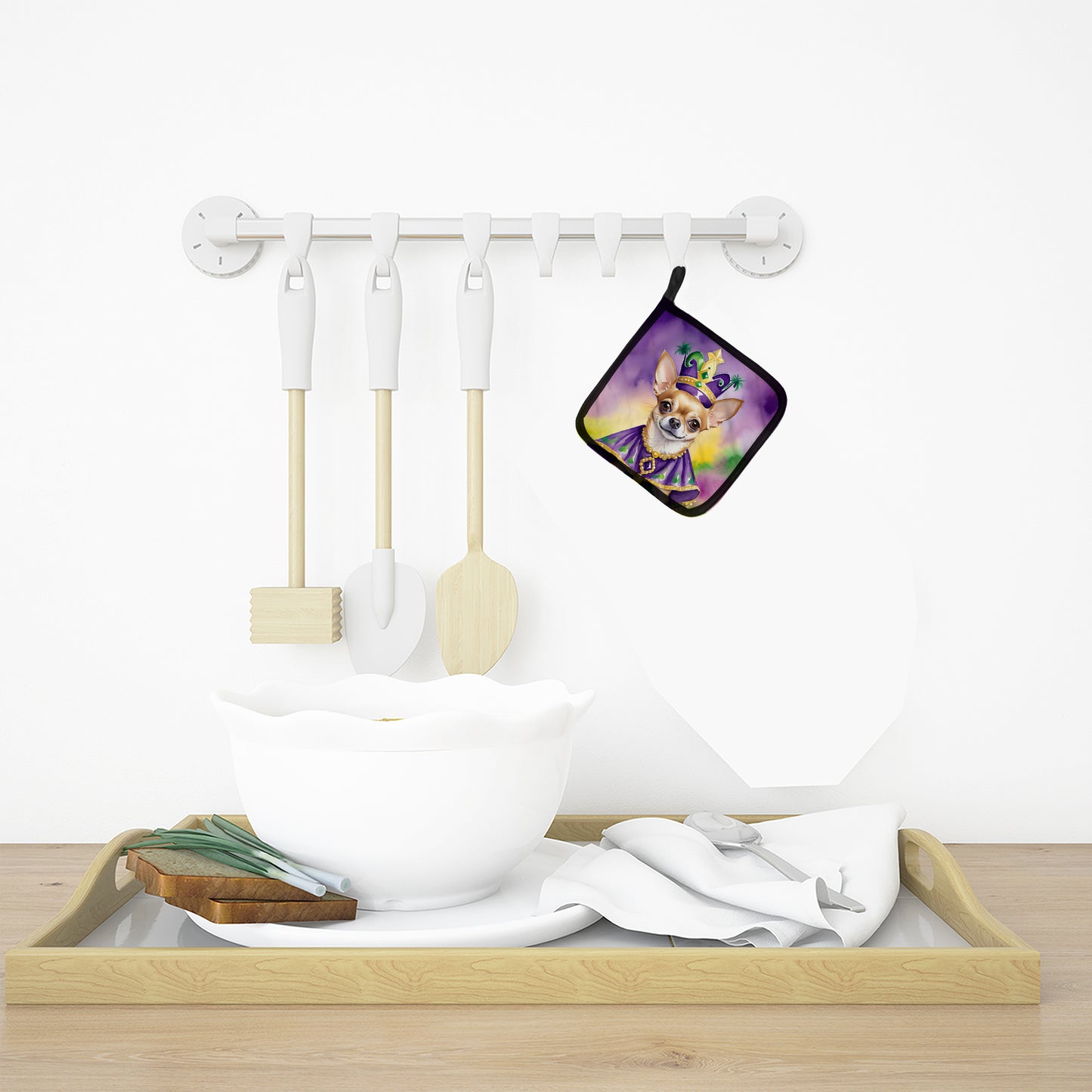 Chihuahua King of Mardi Gras Pair of Pot Holders