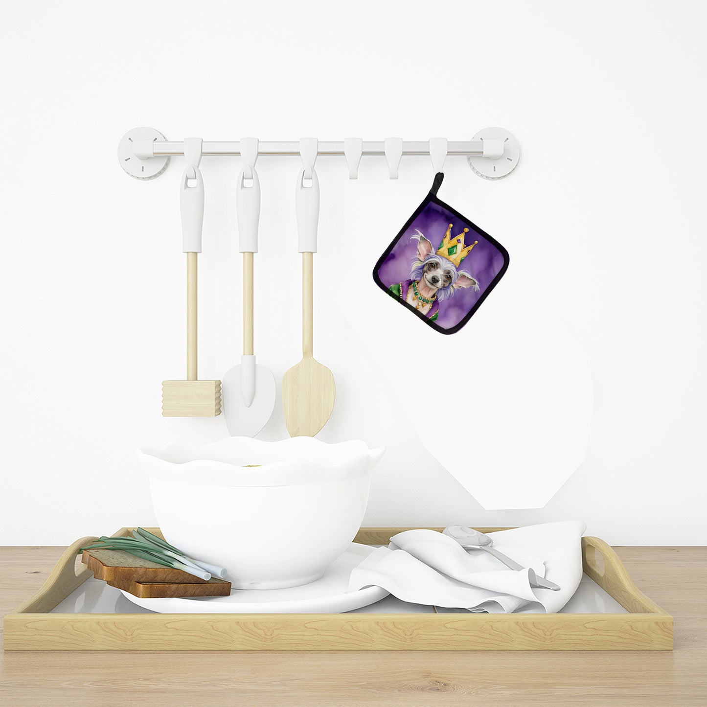 Chinese Crested King of Mardi Gras Pair of Pot Holders