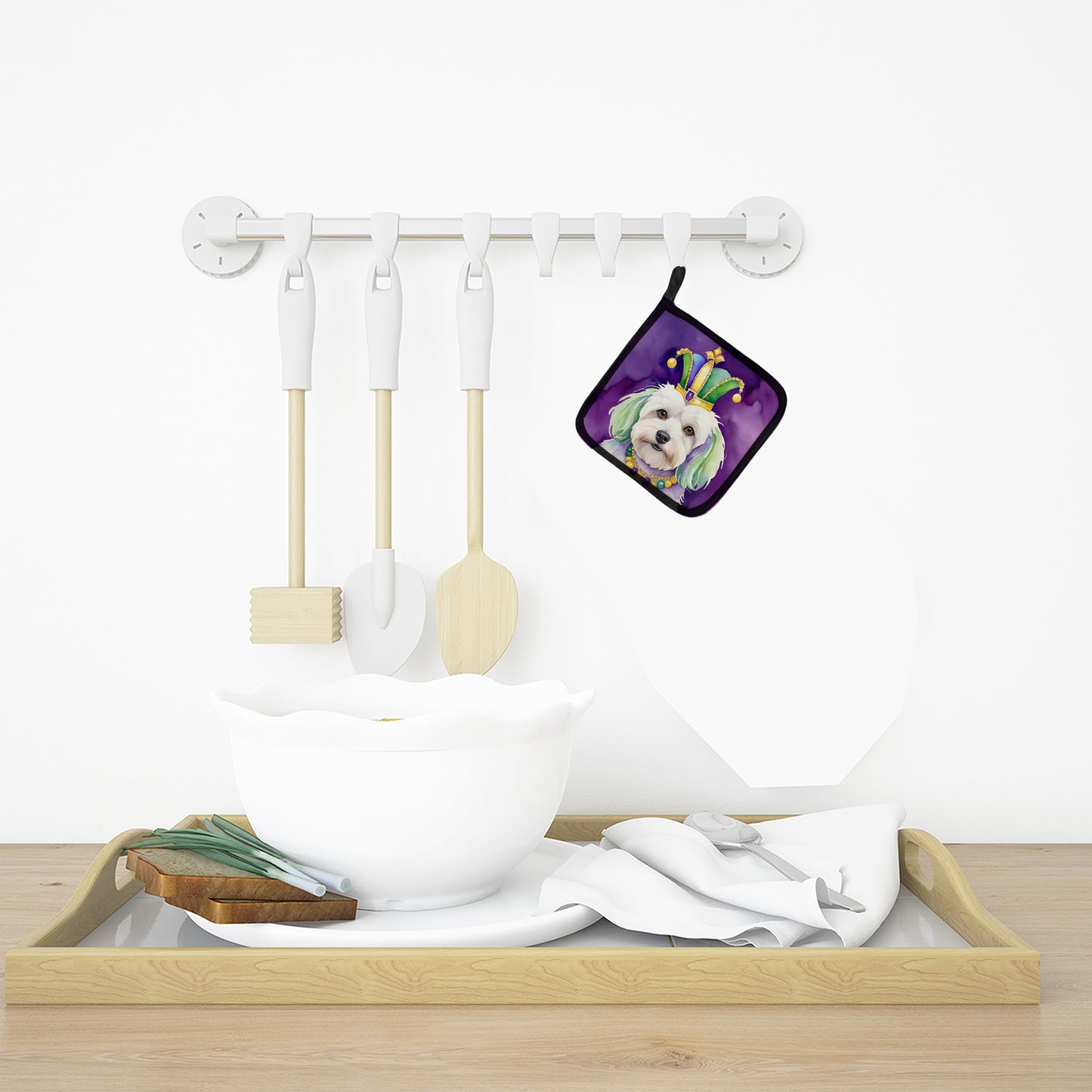 Coton de Tulear King of Mardi Gras Pair of Pot Holders