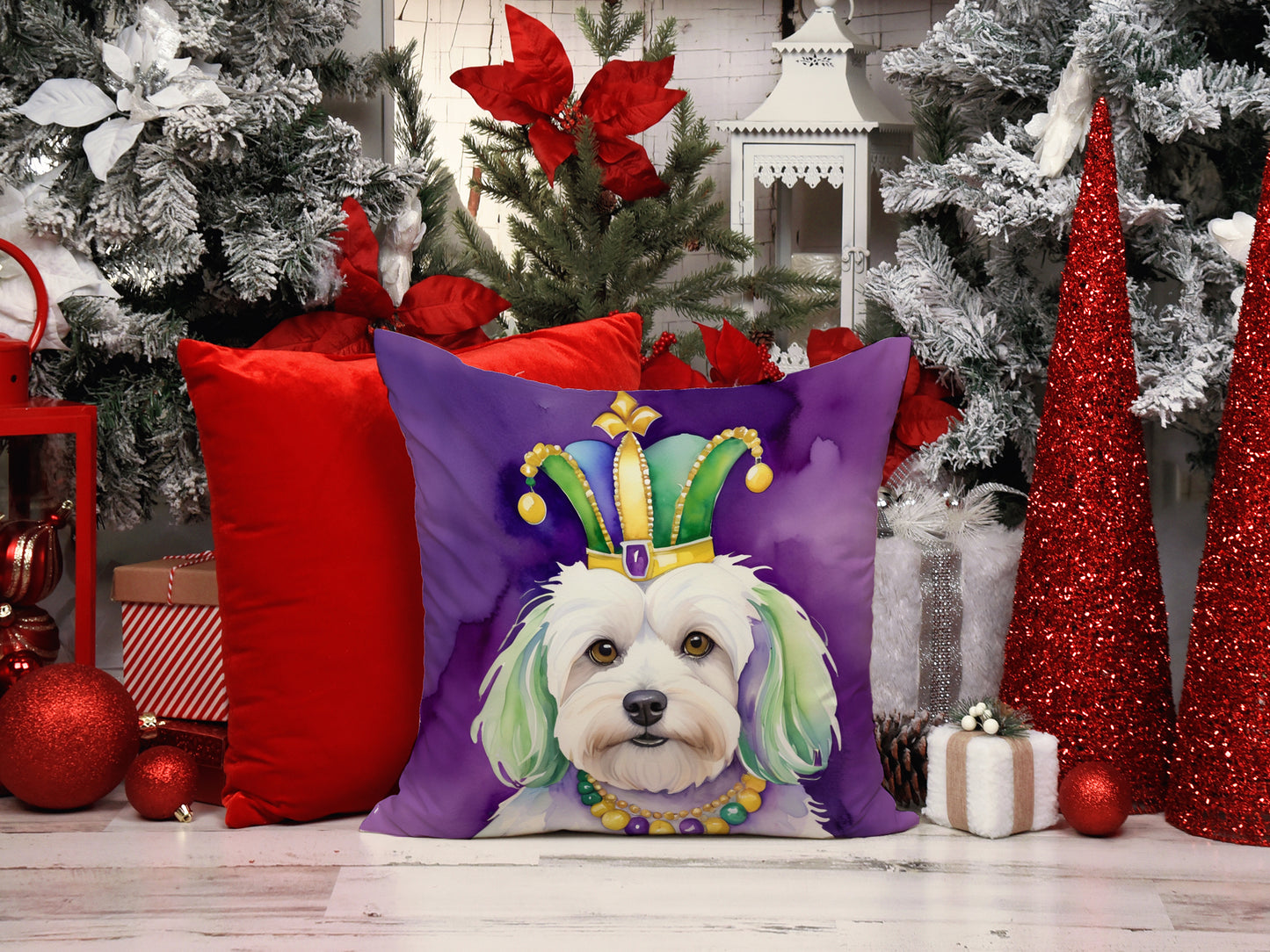 Coton de Tulear King of Mardi Gras Throw Pillow