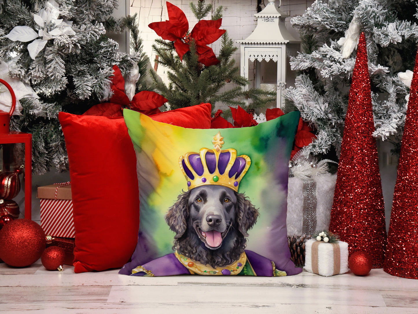Curly-Coated Retriever King of Mardi Gras Throw Pillow