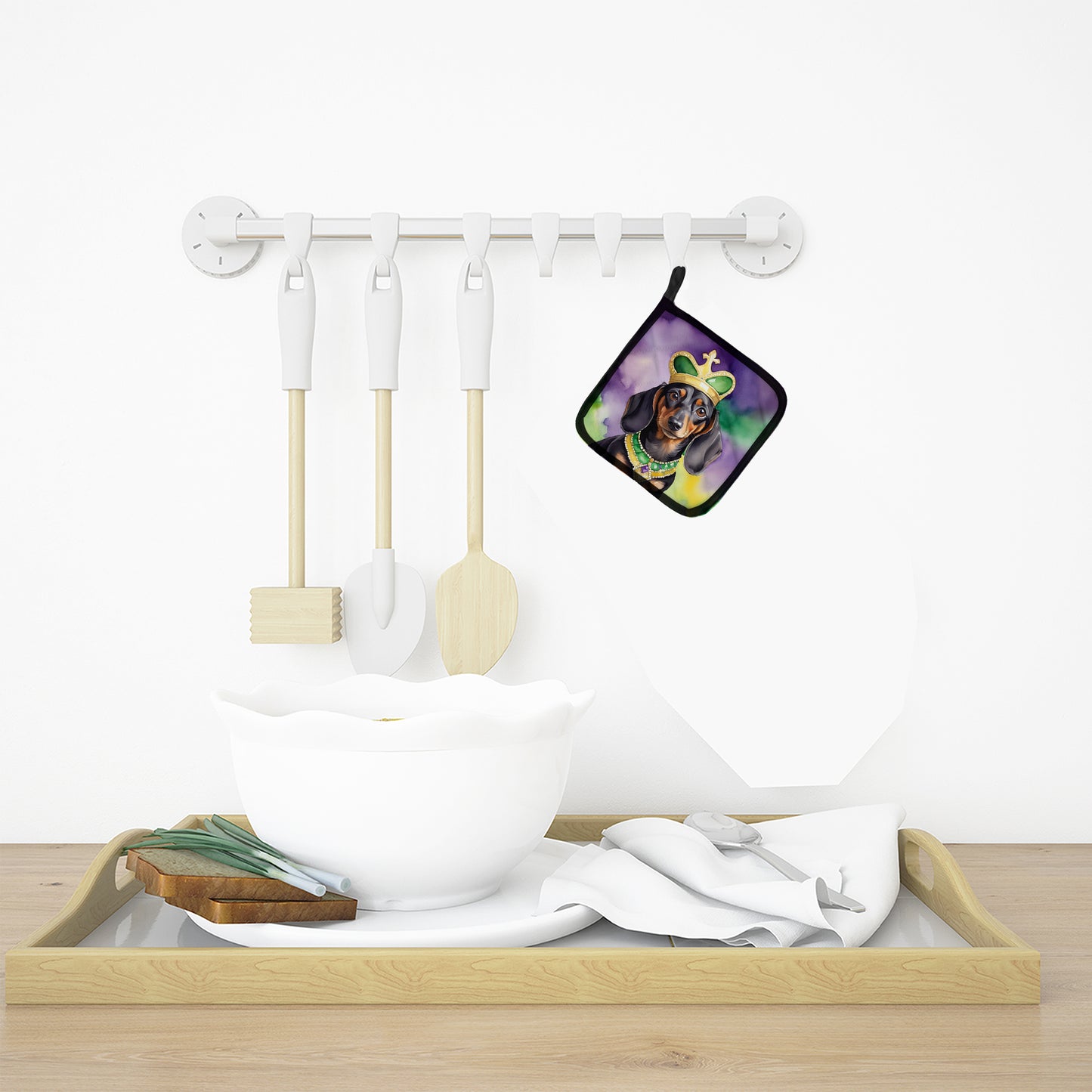 Dachshund King of Mardi Gras Pair of Pot Holders