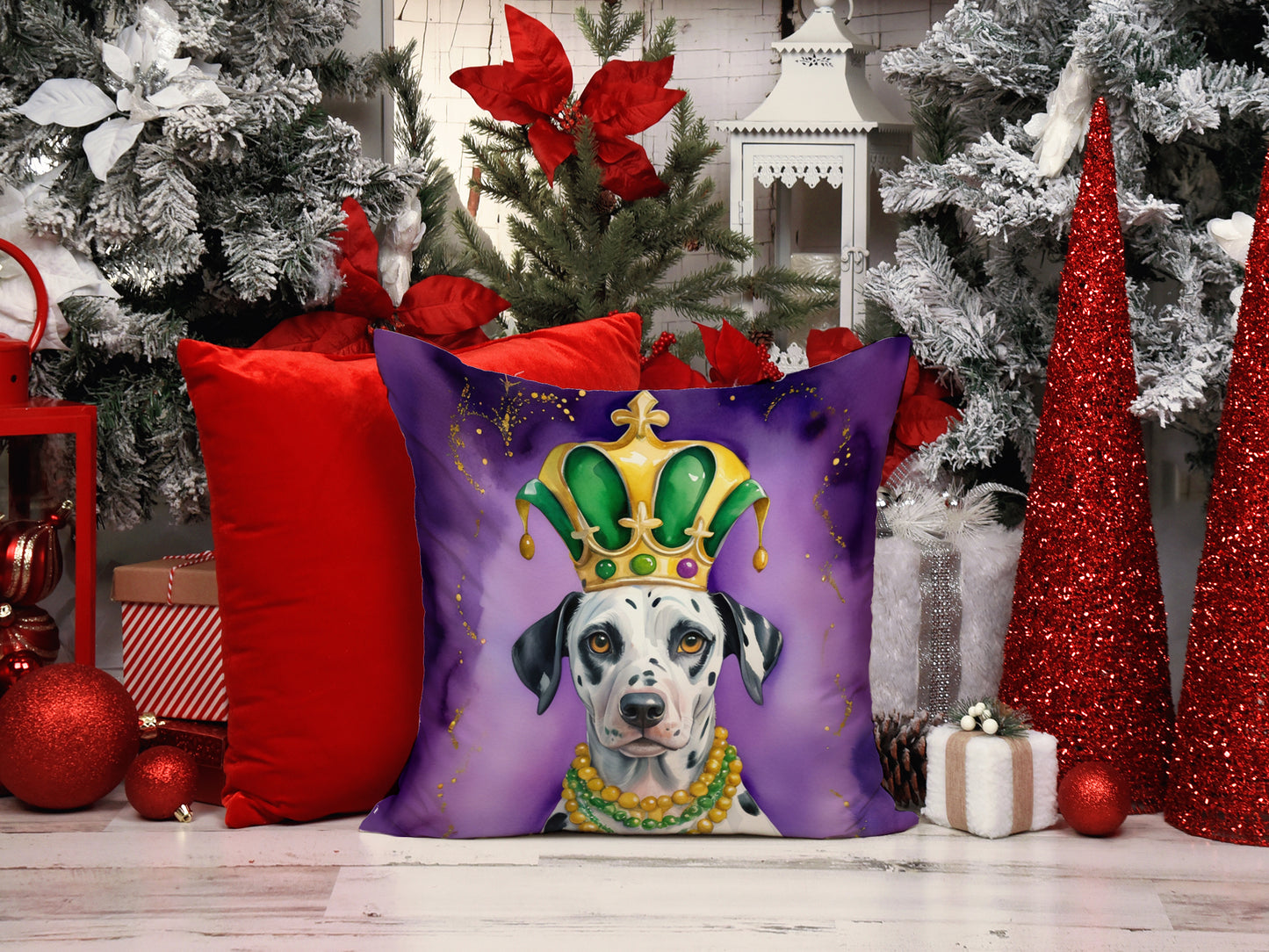 Dalmatian King of Mardi Gras Throw Pillow