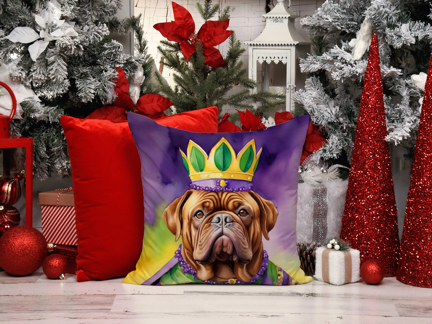 Dogue de Bordeaux King of Mardi Gras Throw Pillow