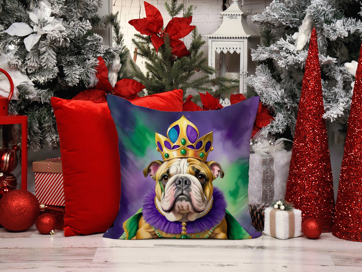 English Bulldog King of Mardi Gras Throw Pillow