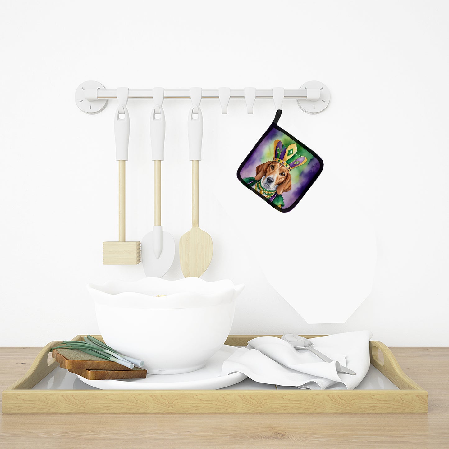 English Foxhound King of Mardi Gras Pair of Pot Holders