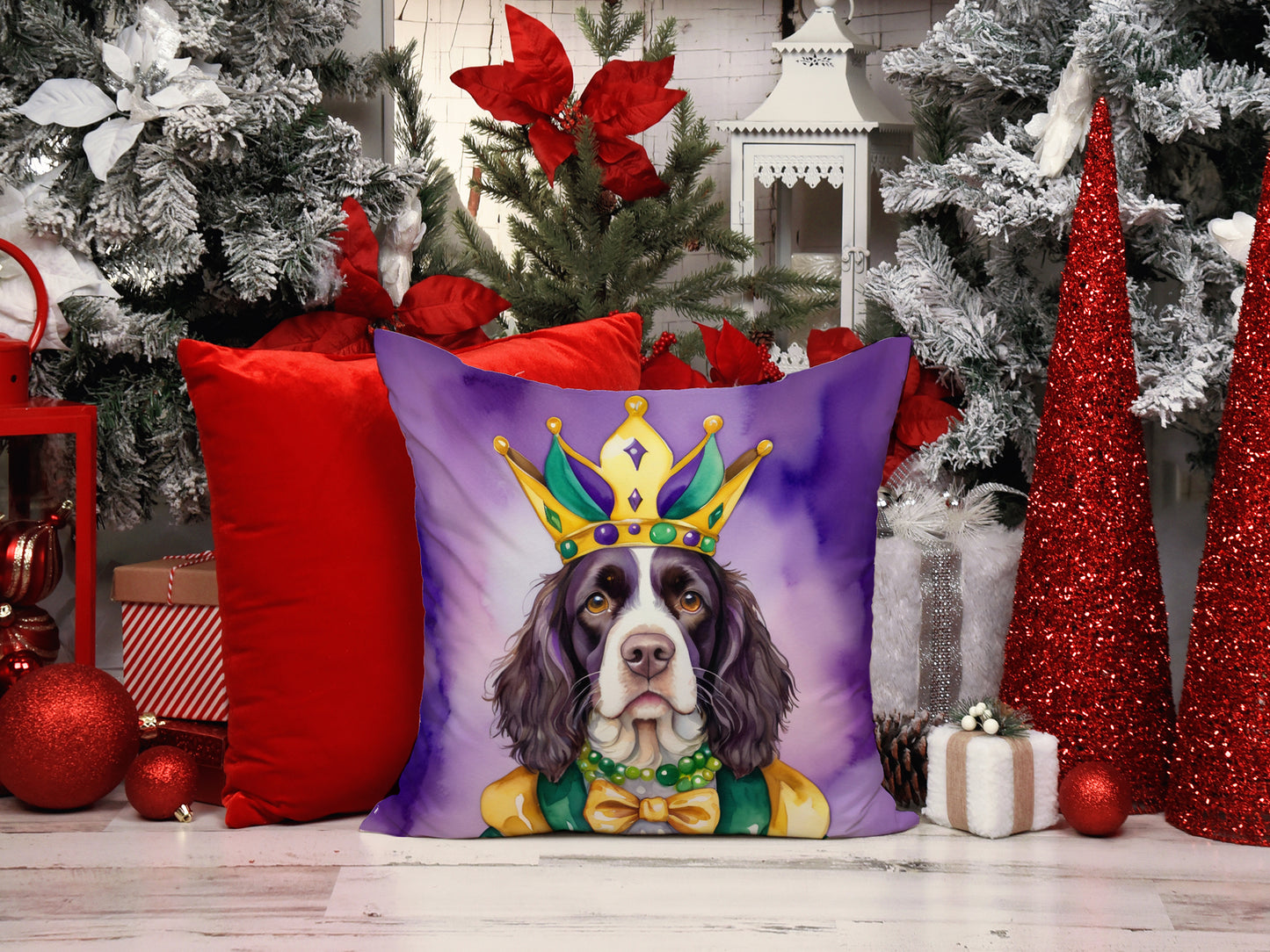 English Springer Spaniel King of Mardi Gras Throw Pillow