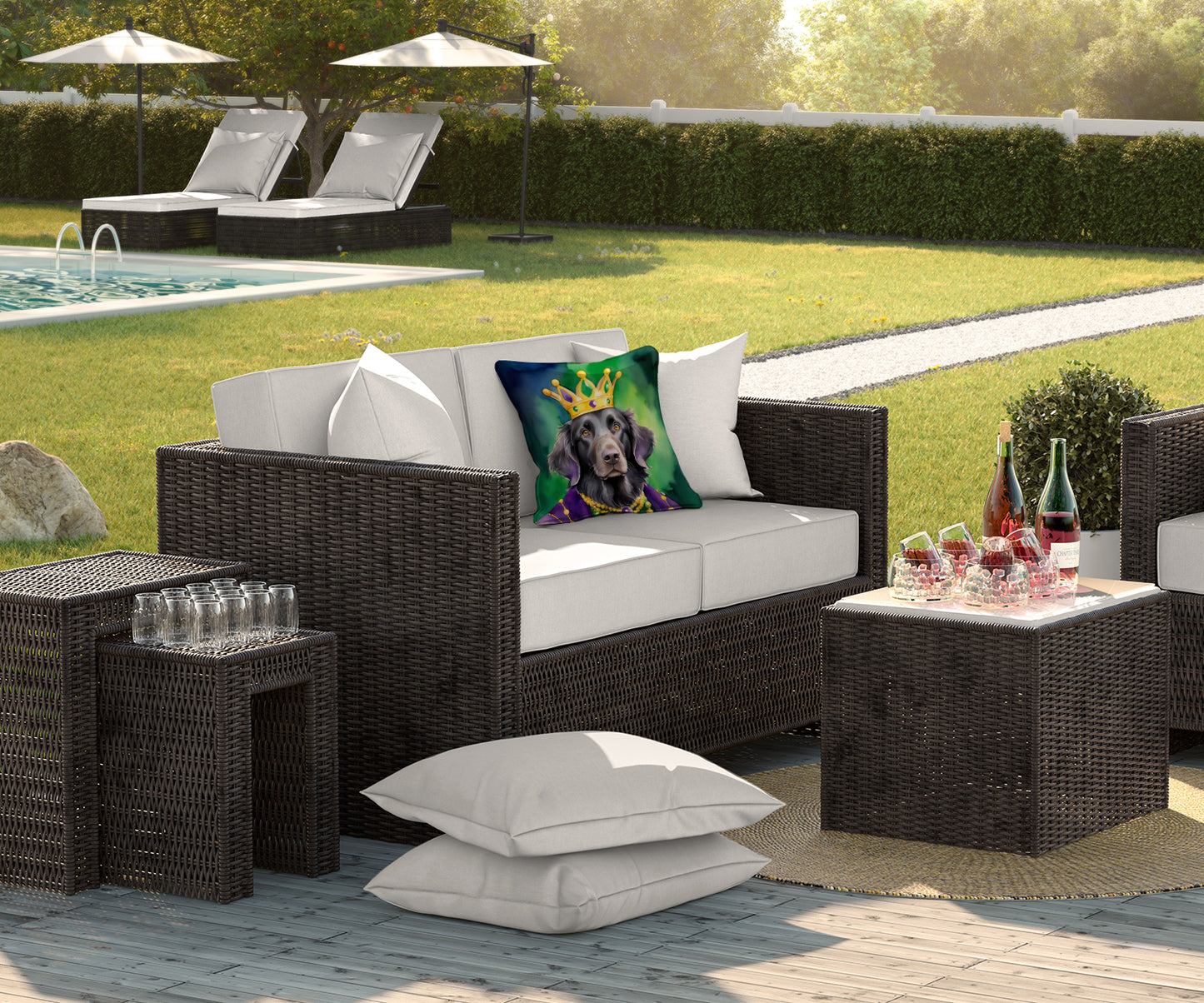 Flat-Coated Retriever King of Mardi Gras Throw Pillow