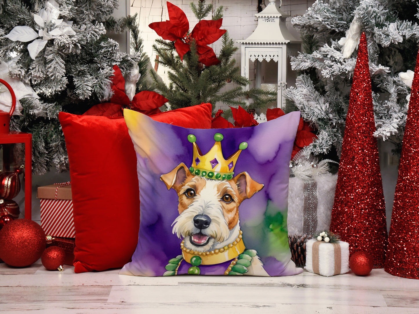 Fox Terrier King of Mardi Gras Throw Pillow