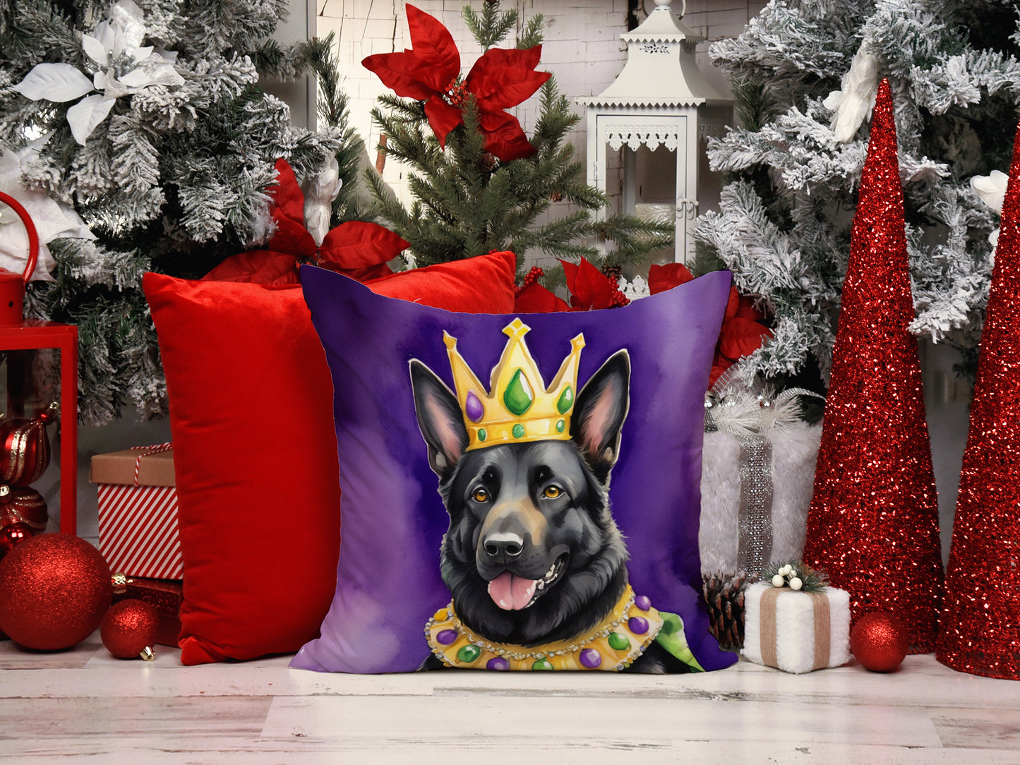 Black German Shepherd King of Mardi Gras Throw Pillow