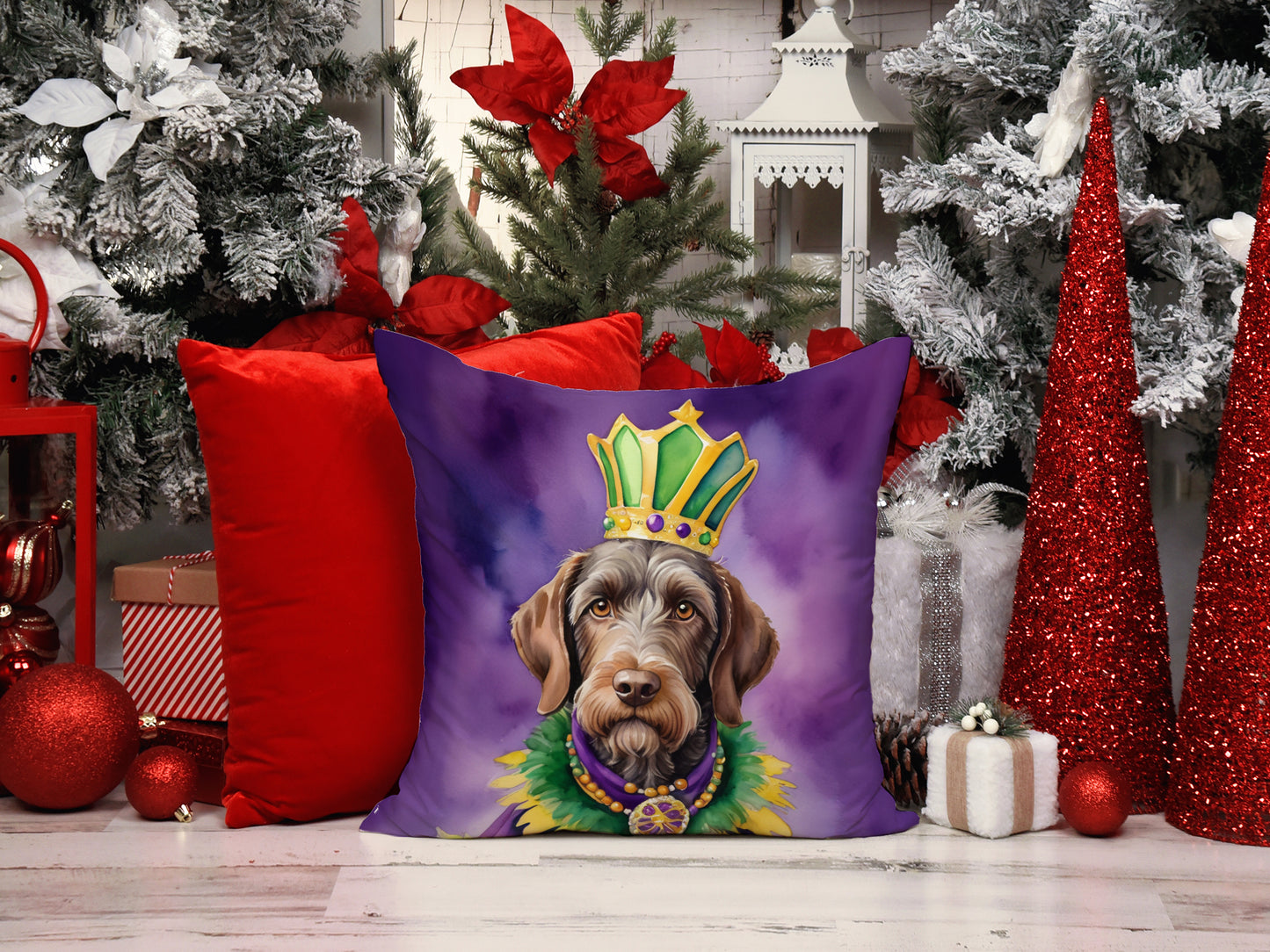 German Wirehaired Pointer King of Mardi Gras Throw Pillow