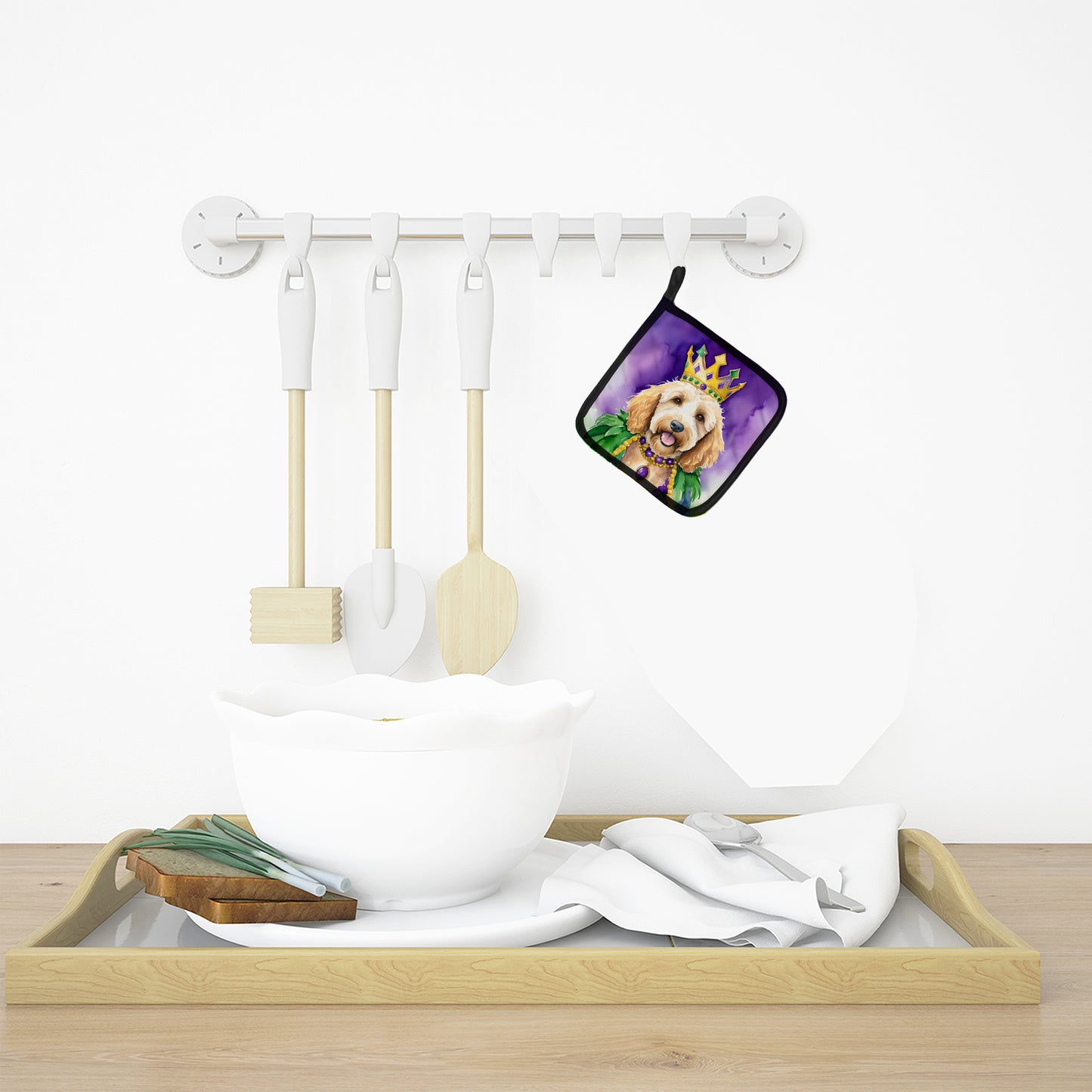 Goldendoodle King of Mardi Gras Pair of Pot Holders