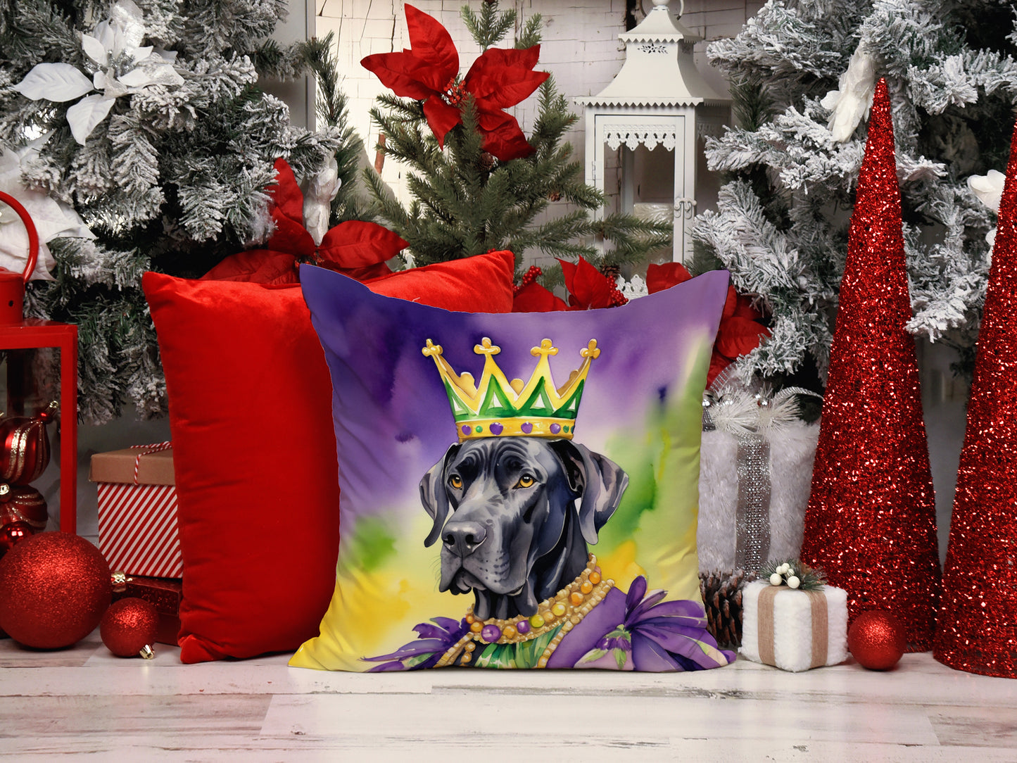 Great Dane King of Mardi Gras Throw Pillow