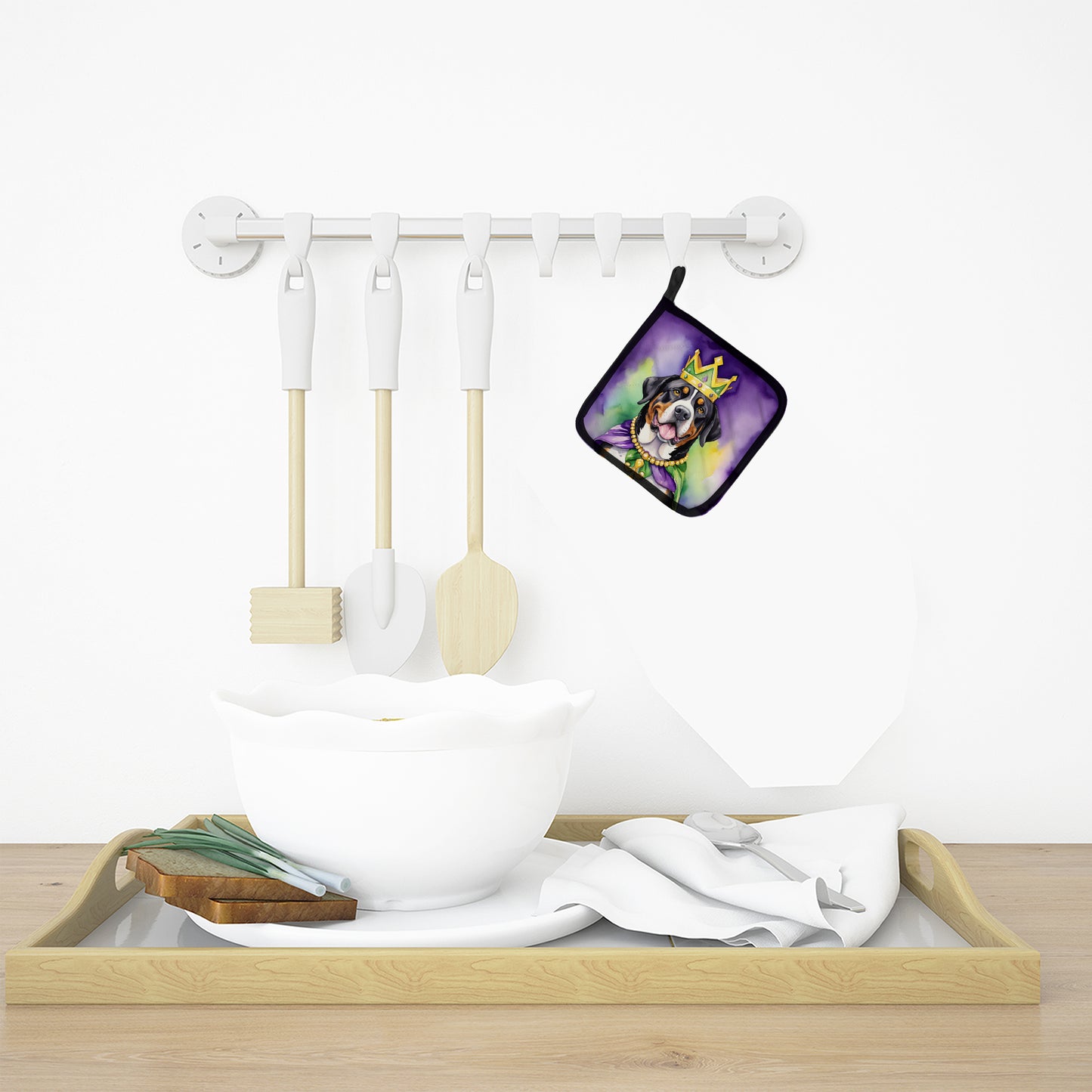 Greater Swiss Mountain Dog King of Mardi Gras Pair of Pot Holders