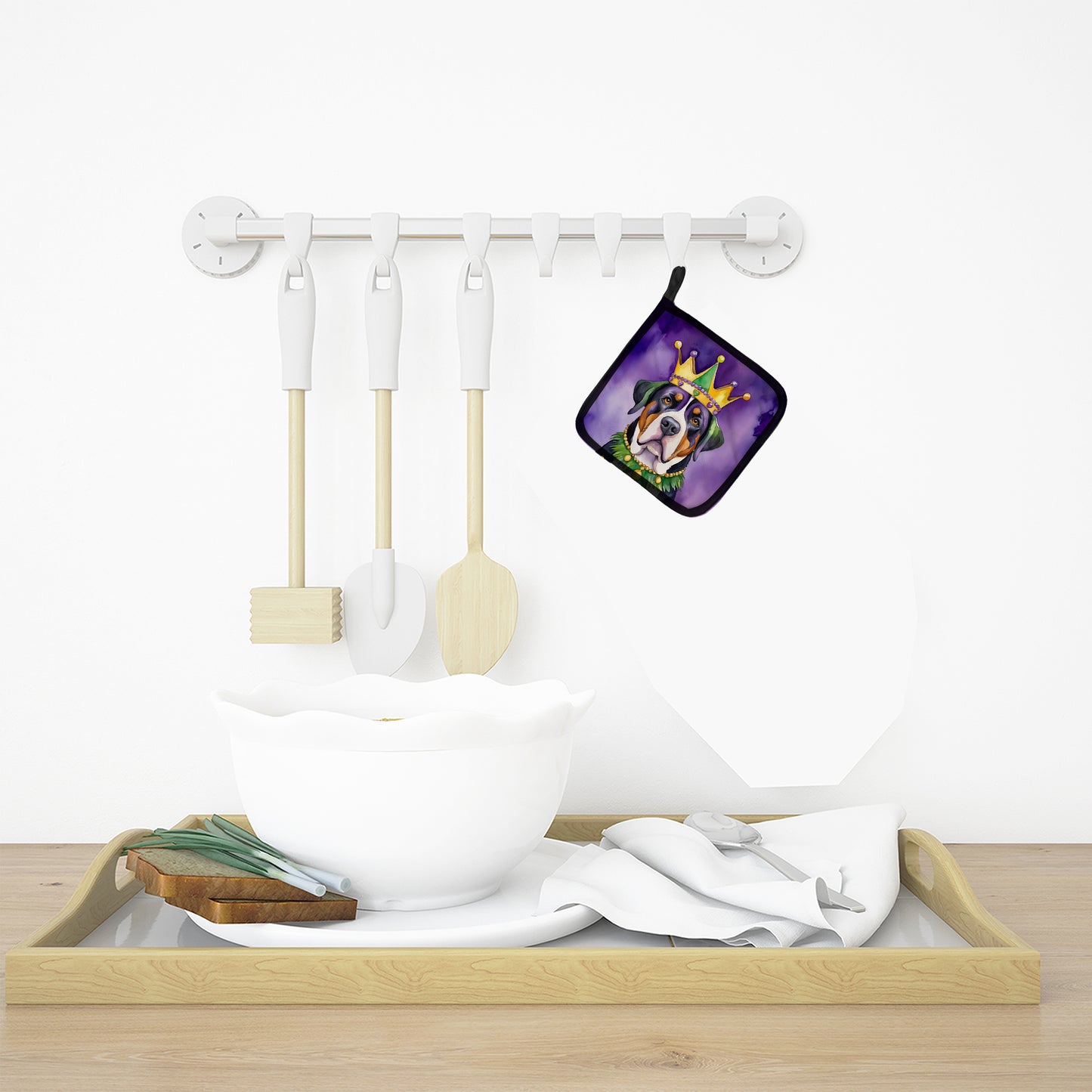 Greater Swiss Mountain Dog King of Mardi Gras Pair of Pot Holders